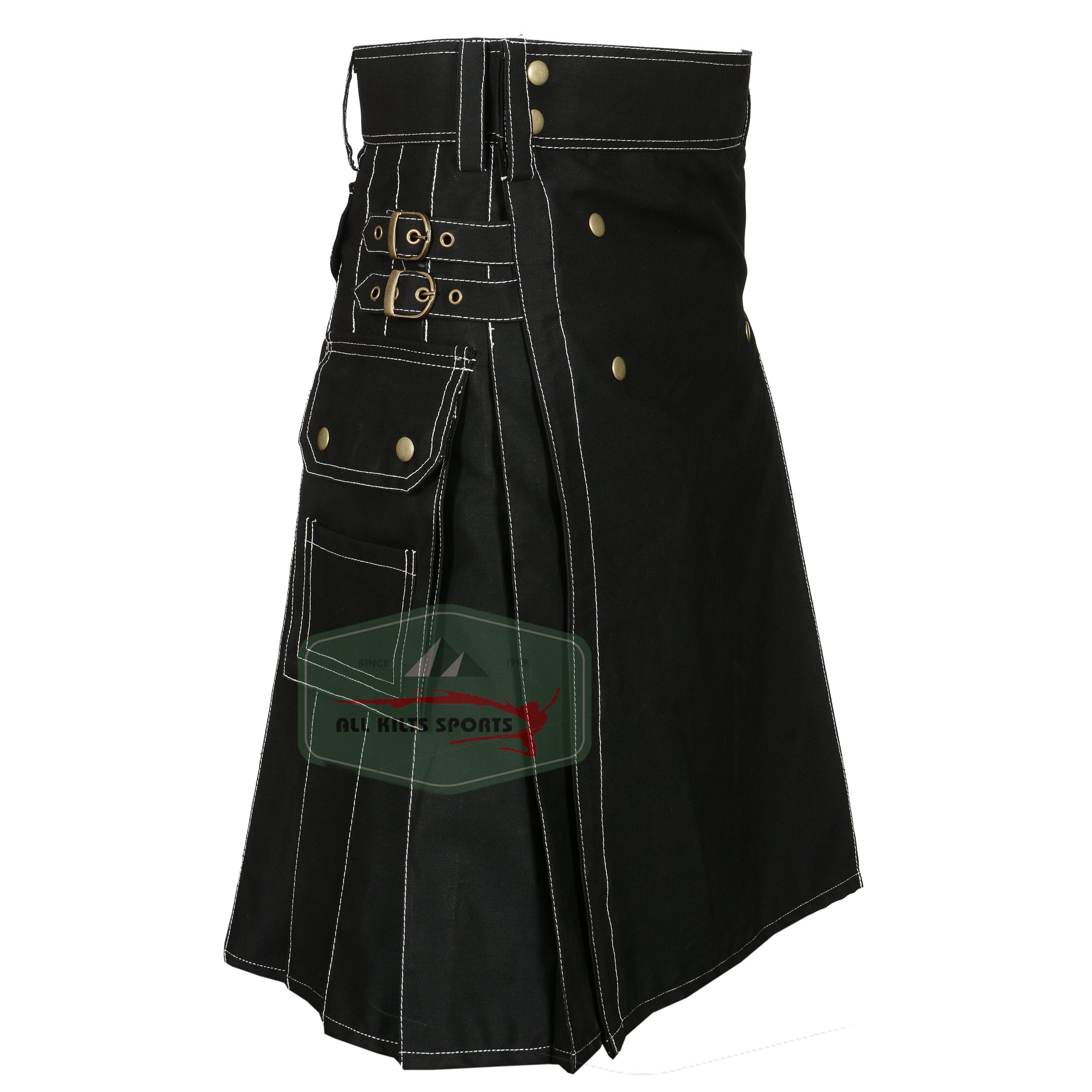 Stylish Modern Black Utility Kilts with White Thread