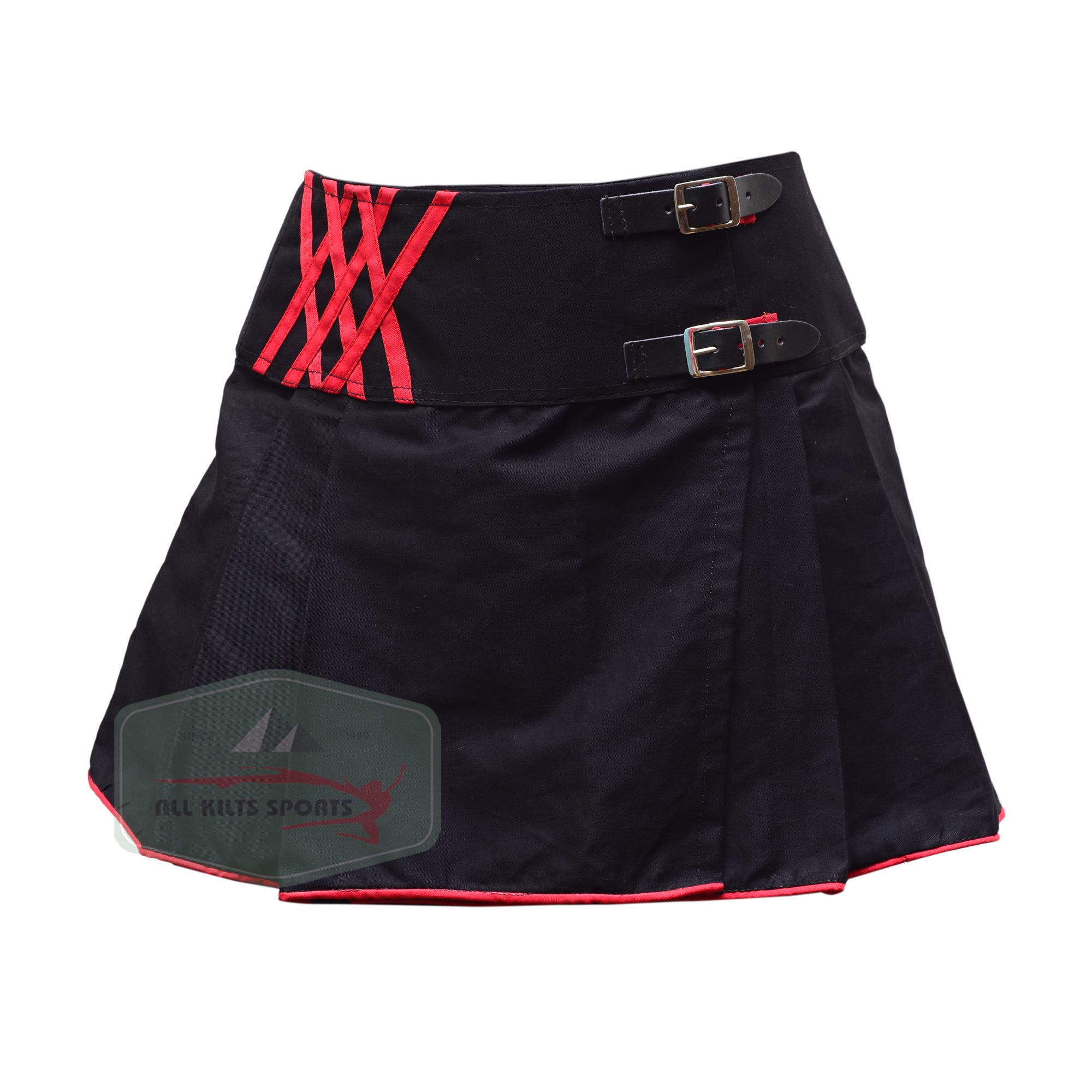 Black Women's Kilt/Skirt – 100% Cotton with Red Accents