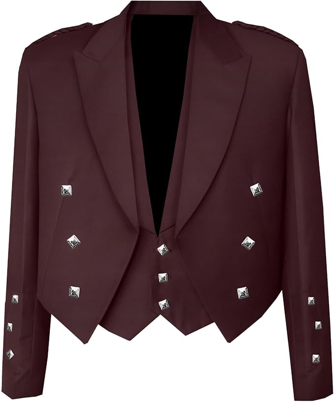 Brown Prince Charlie Jacket and 3-Button Vest crafted from 15oz finest Barathea wool