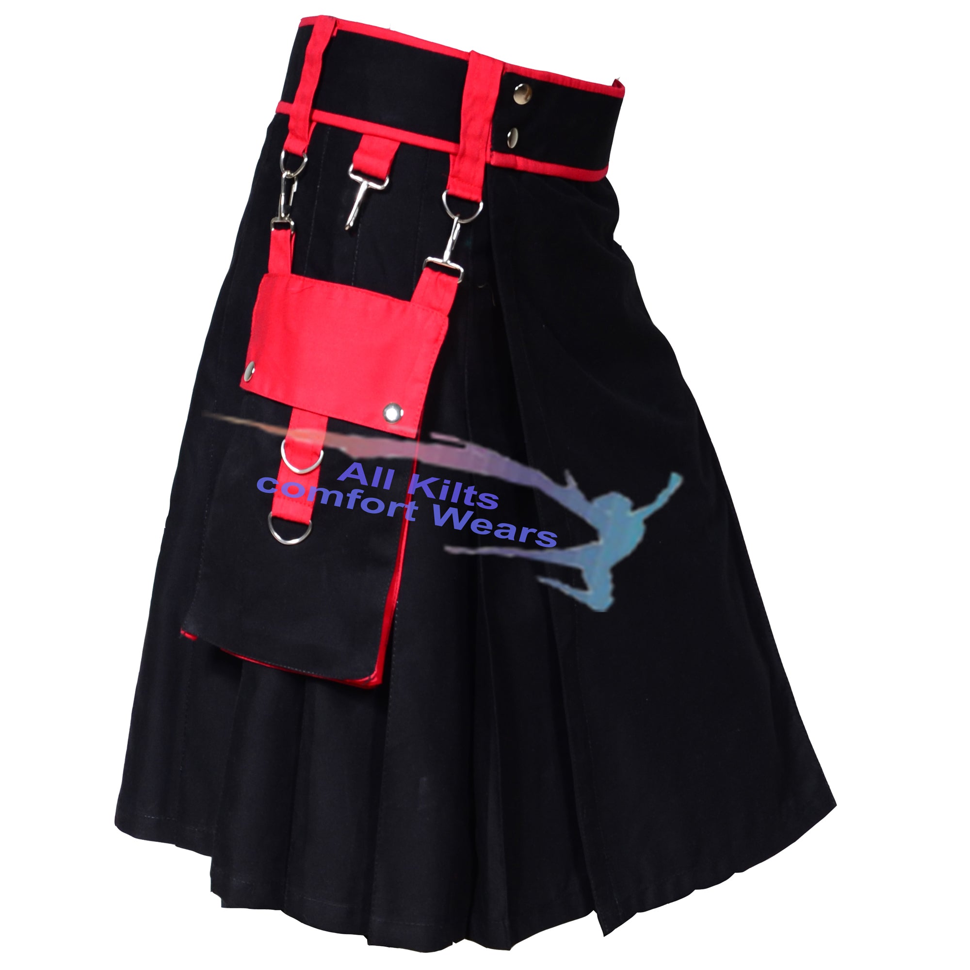 Unique Black and Red Two-Tone Utility Kilt – Fashion Meets Function