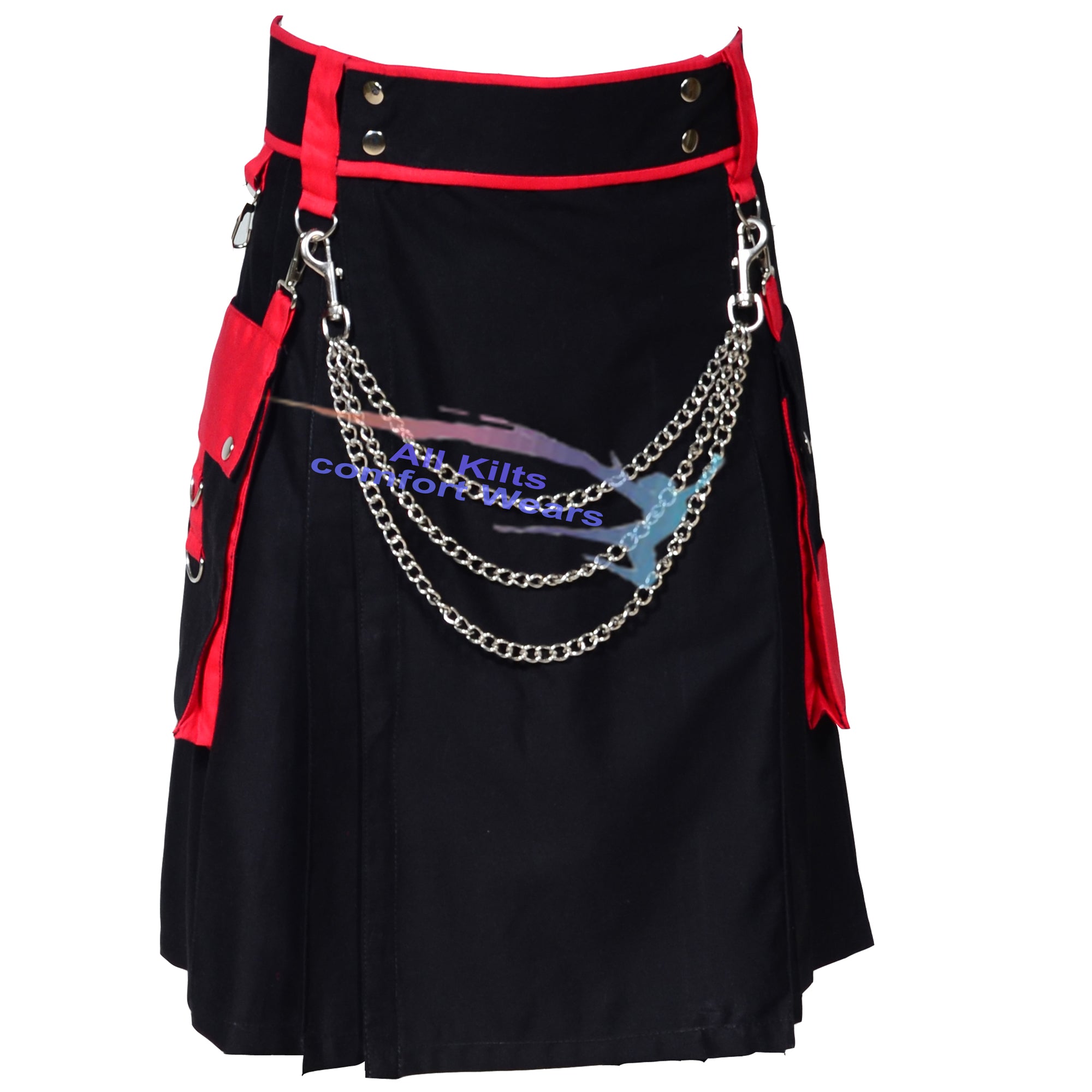 Unique Black and Red Two-Tone Utility Kilt – Fashion Meets Function