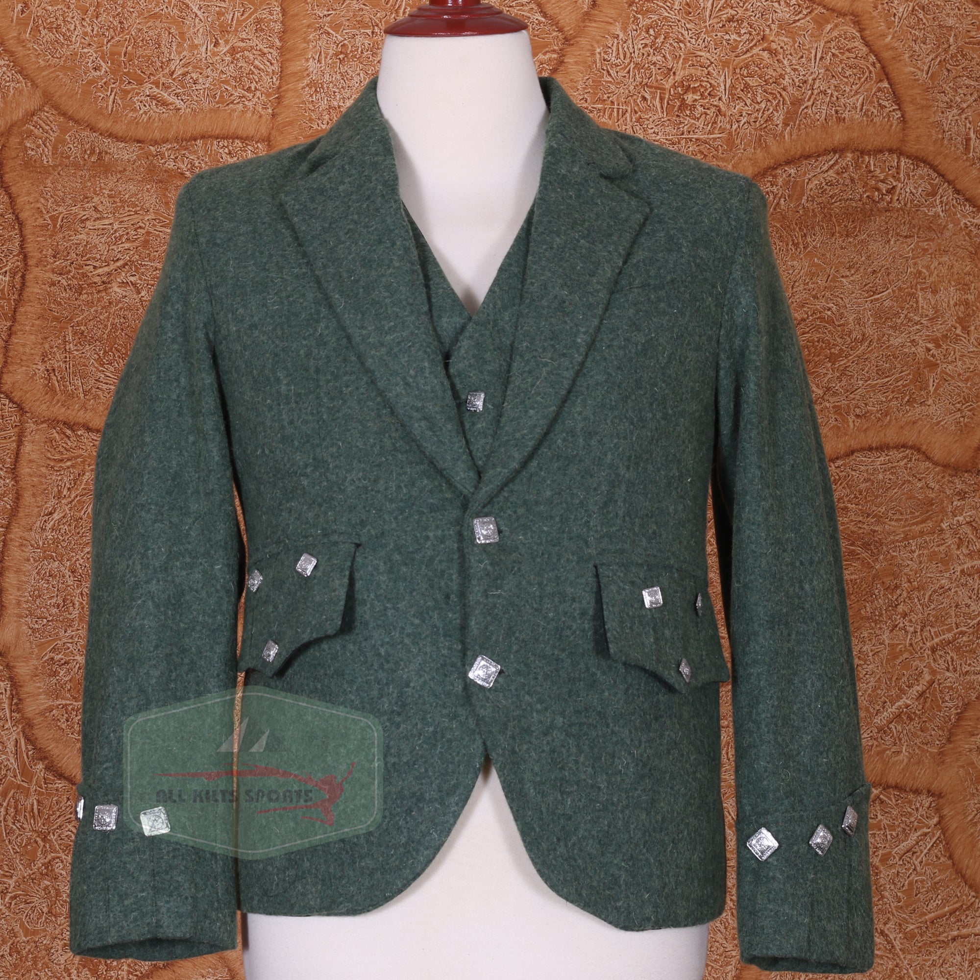 Men's Scottish 100% Wool Argyle Jacket with 3 Button Celtic Vest - Elegant Design, Adjustable Fit, Available in Various Colors