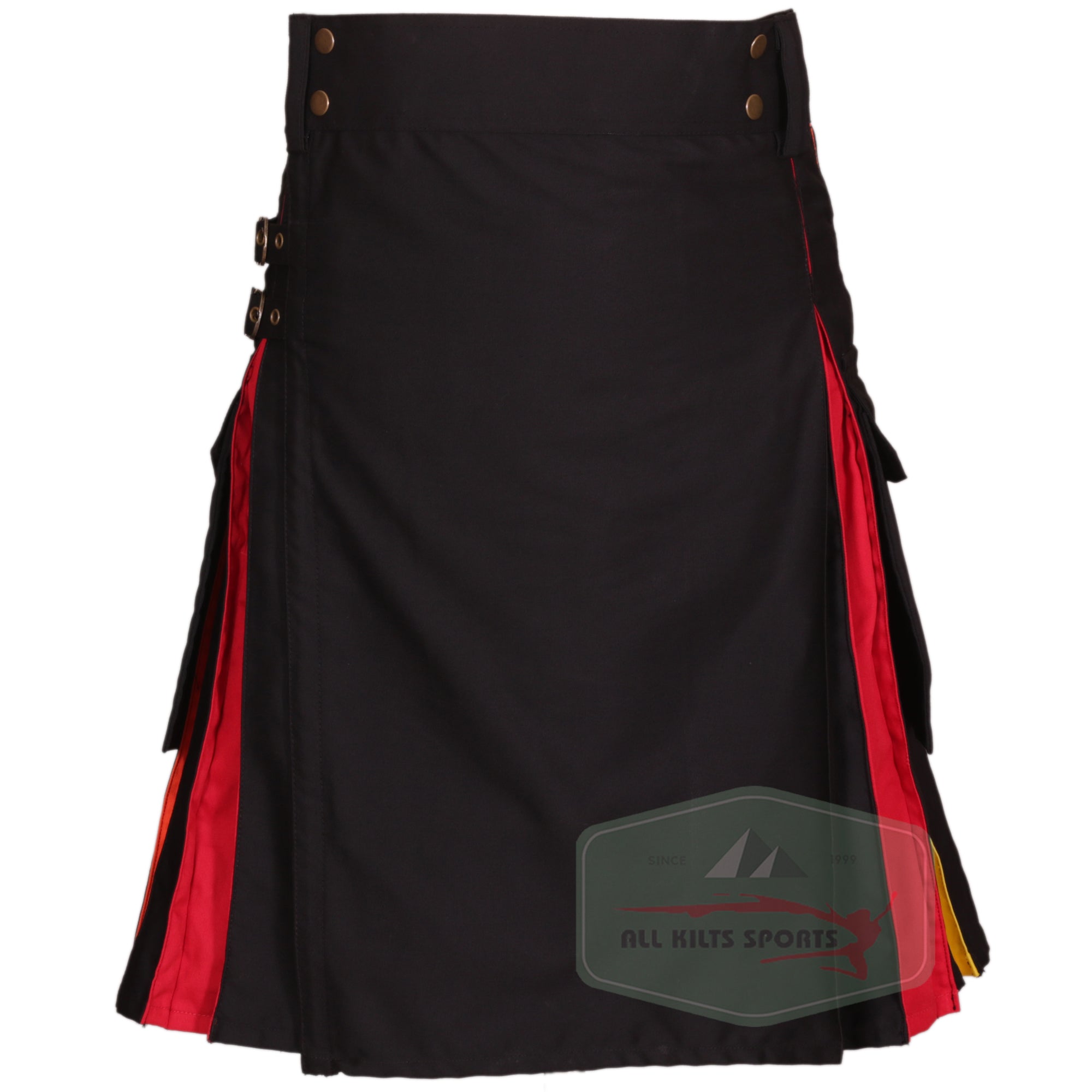 Stylish Black Rainbow Utility Kilt - Unique Rainbow Pleats, Durable 100% Cotton, Perfect for Any Occasion