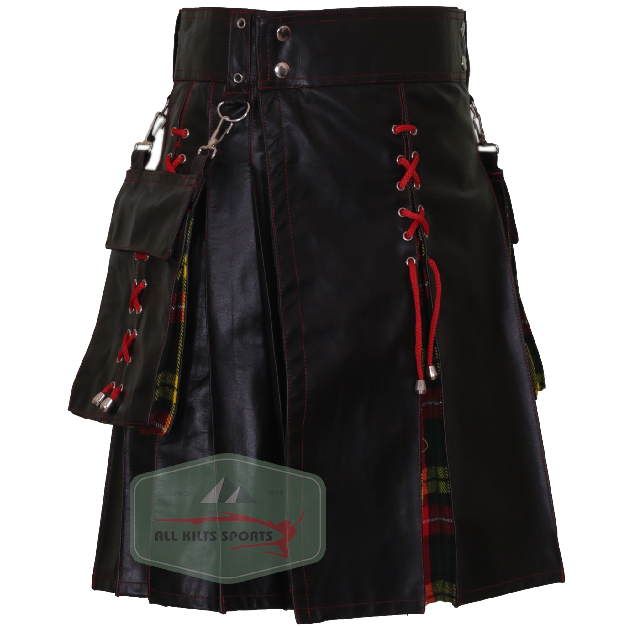 Black & Buchanan Tartan Leather Kilt with New Look
