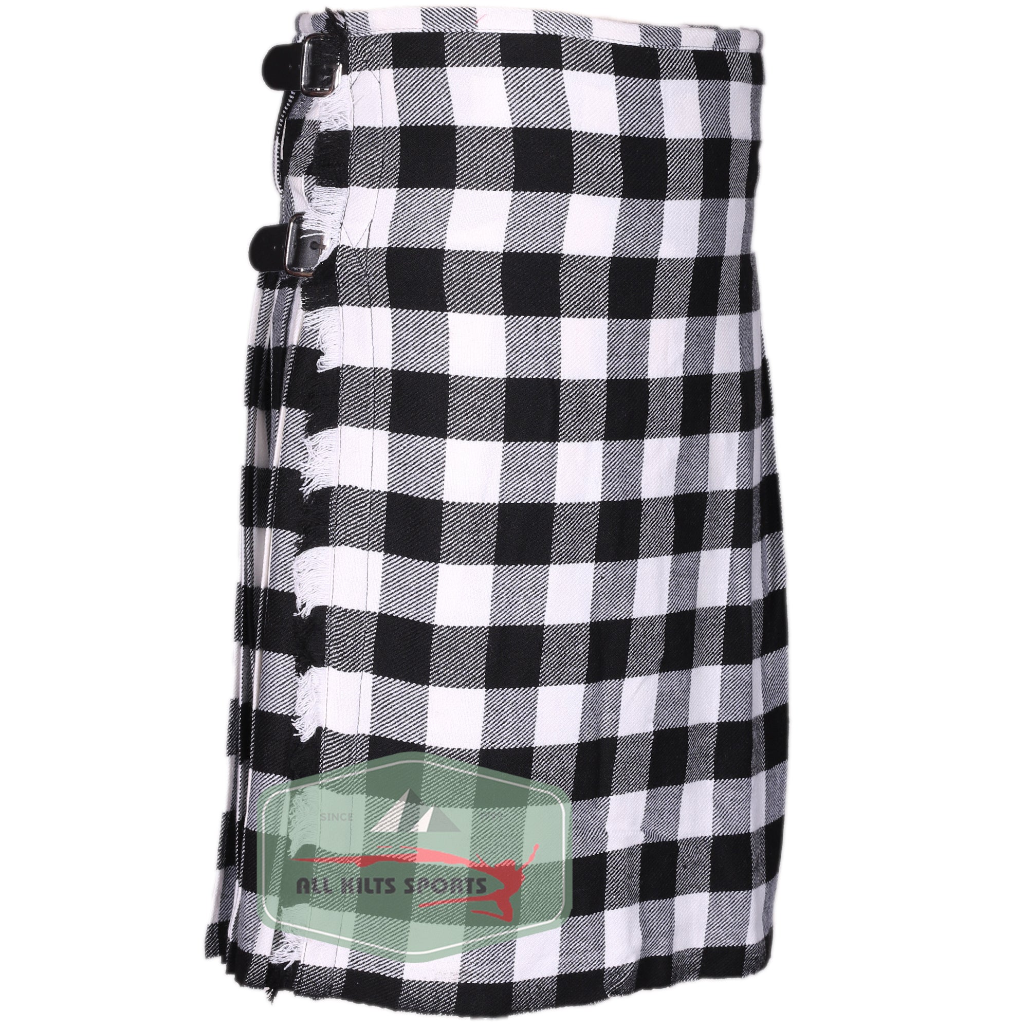 Buffalo White/Black Scottish Traditional Kilts – Premium 8 and 5 Yard Options