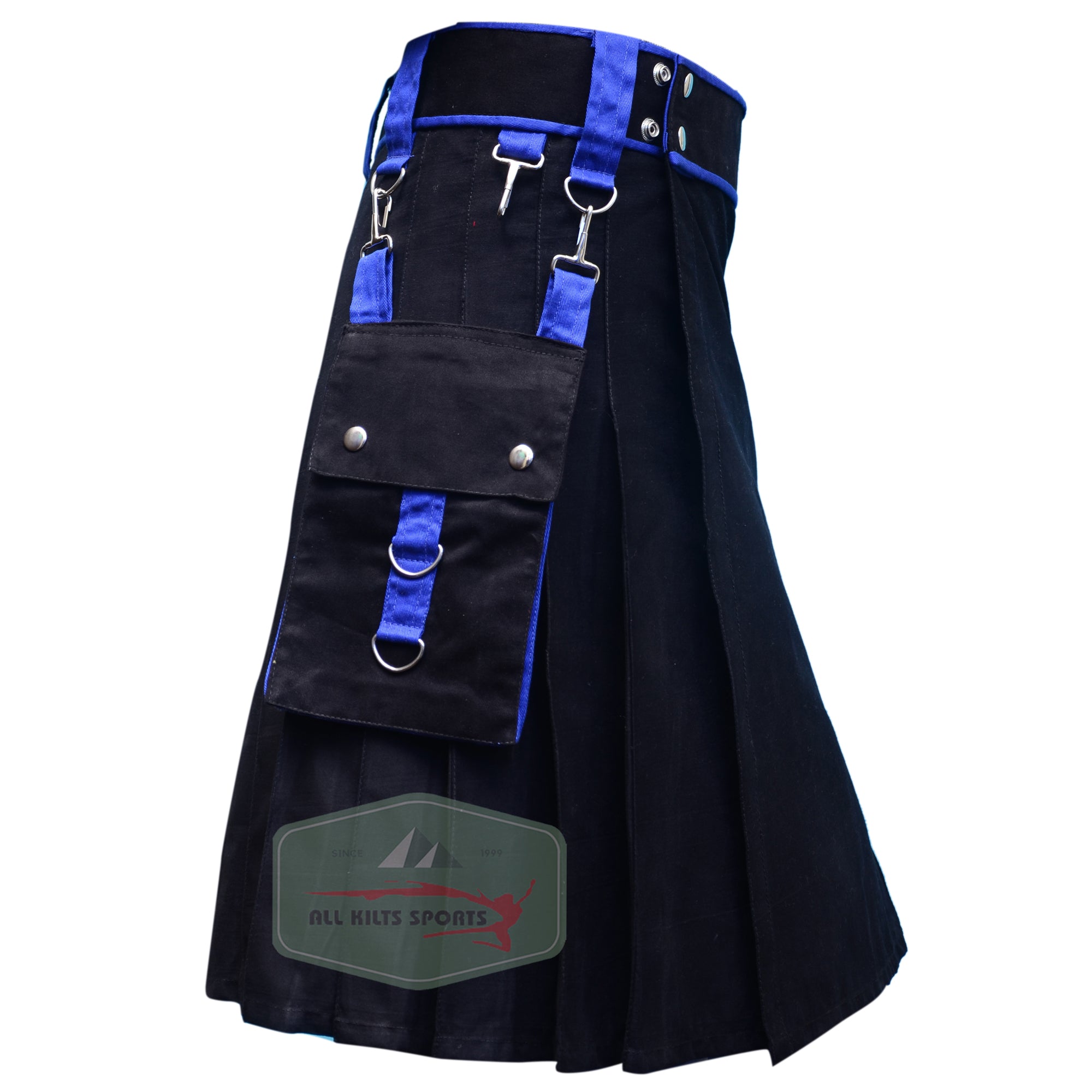 Stylish Black and Royal Blue Scottish Kilt for Men