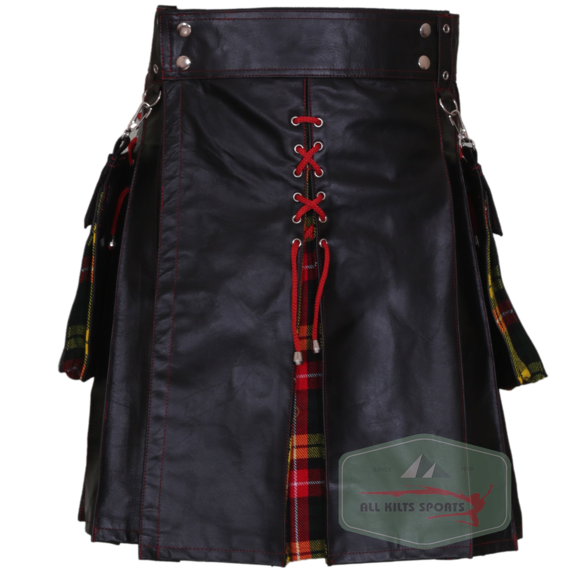 Black & Buchanan Tartan Leather Kilt with New Look
