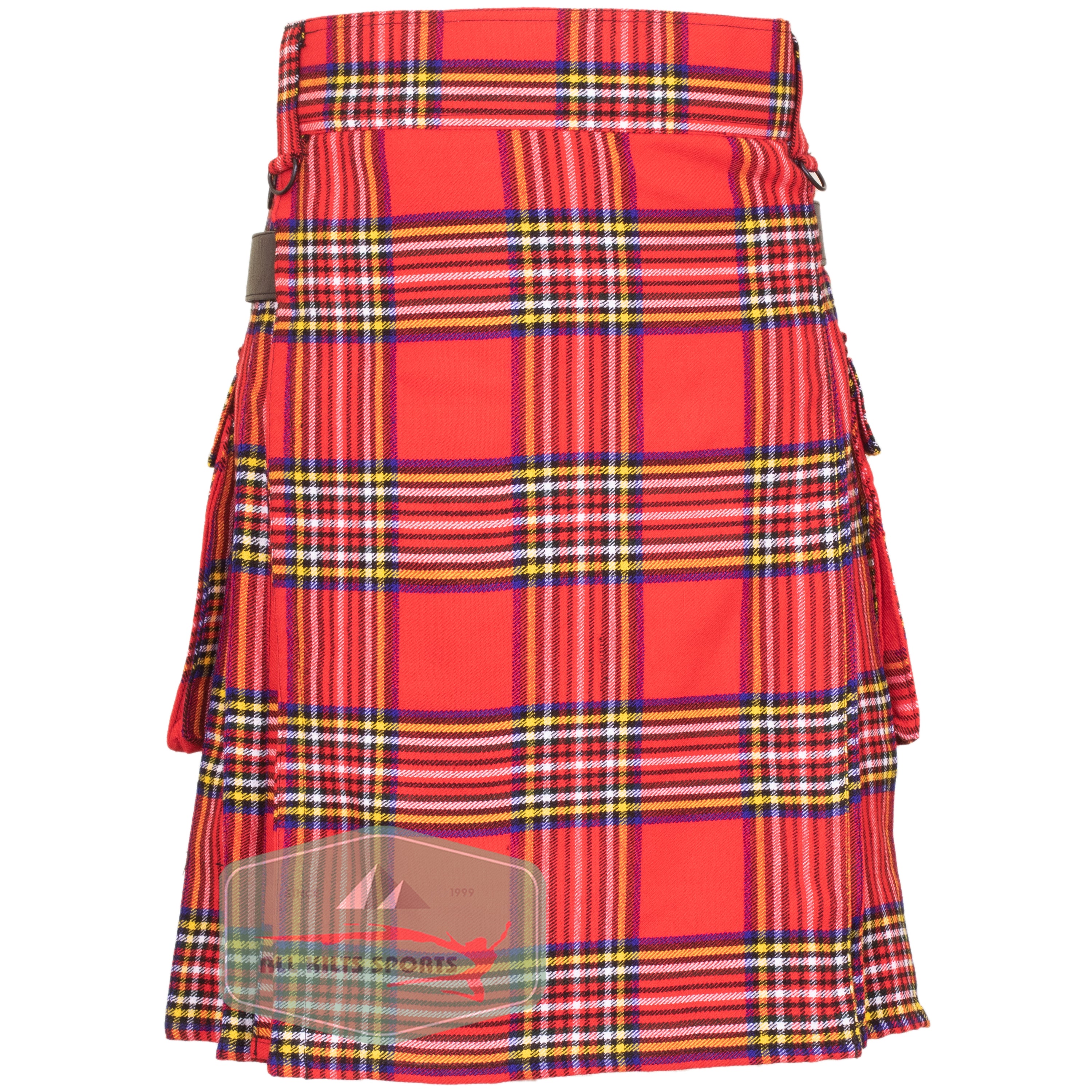 Royal Stewart Utility Kilt with Leather Straps and Cargo Pockets