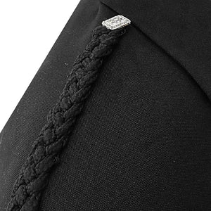 Scottish Black Argyll Kilt Jacket with Vest, made from 15oz Barathea wool, featuring gauntlet cuffs, plaited epaulettes, and imitation staghorn buttons.