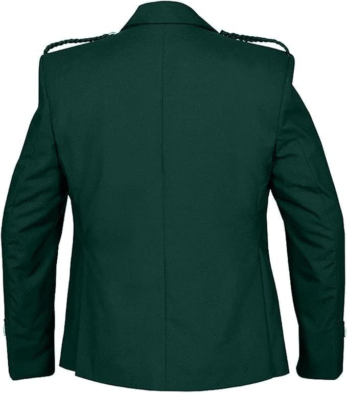 Scottish Dark Green Argyll Kilt Jacket and Vest made from 15oz Barathea wool with gauntlet cuffs| Kilt Experts