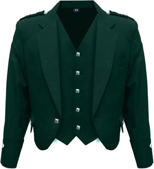 Scottish Dark Green Argyll Kilt Jacket and Vest made from 15oz Barathea wool with gauntlet cuffs| Kilt Experts