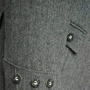 Scottish Grey Tweed Argyll Highland Kilt Jacket and Waistcoat with Argyle cuffs, plaited epaulettes, and single-button fastening in 100% wool.
