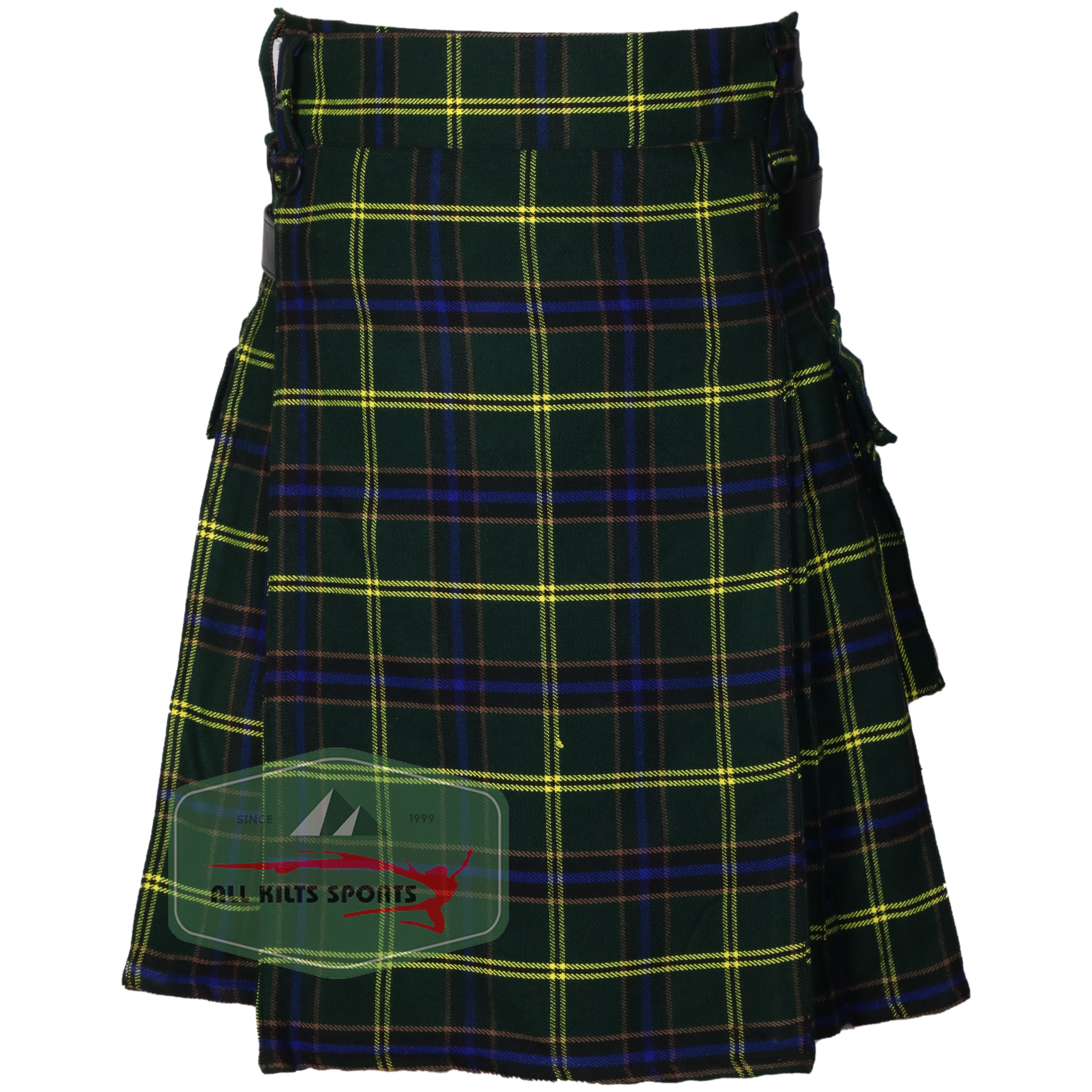US Army Tartan Utility Kilt with Leather Straps and Cargo Pockets