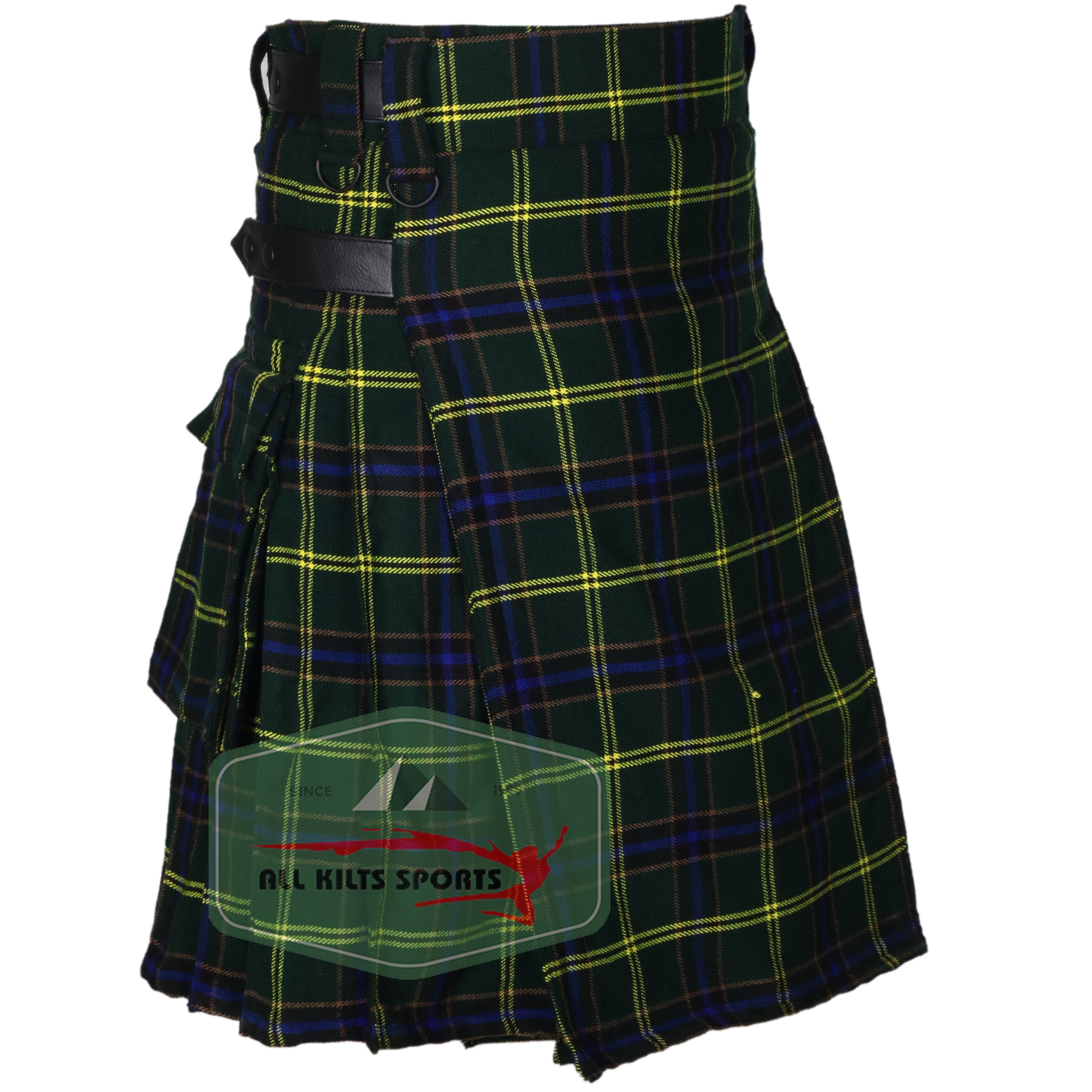 US Army Tartan Utility Kilt with Leather Straps and Cargo Pockets