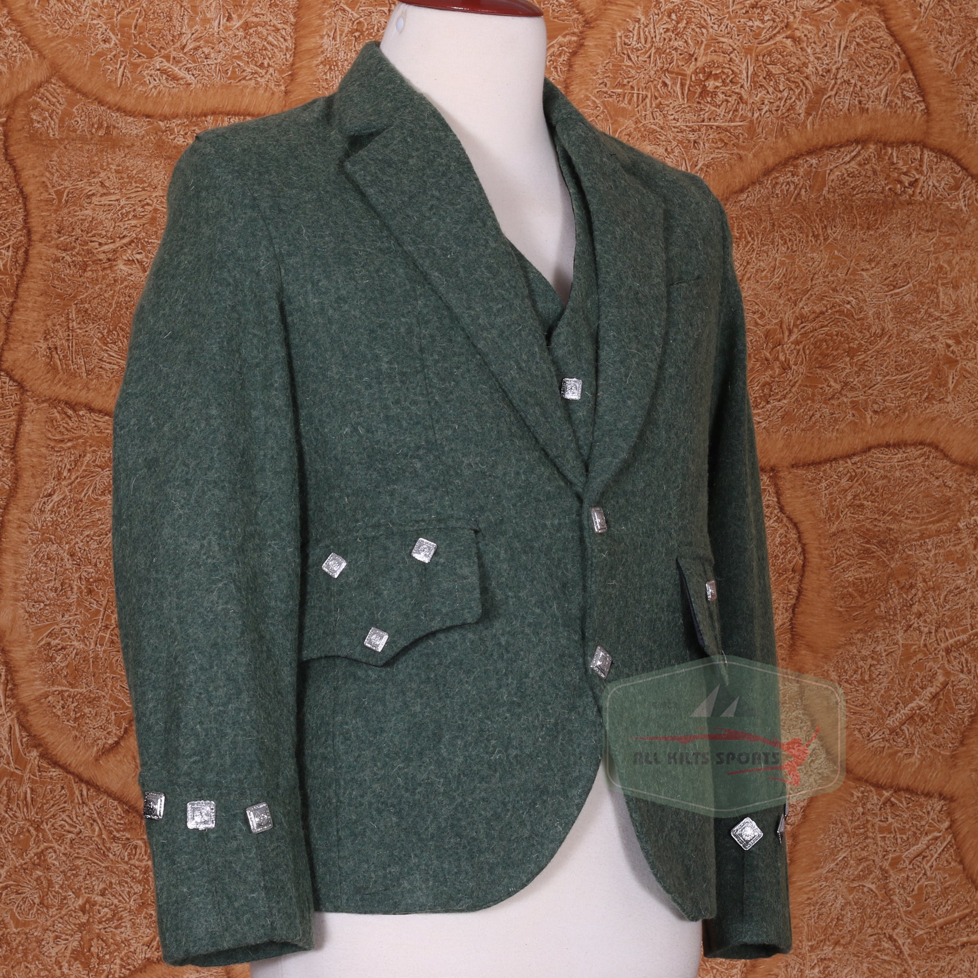 Men's Scottish 100% Wool Argyle Jacket with 3 Button Celtic Vest - Elegant Design, Adjustable Fit, Available in Various Colors