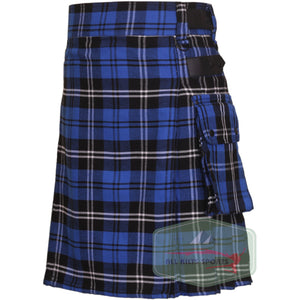 Ramsay Blue Tartan Leather Straps Utility Kilts