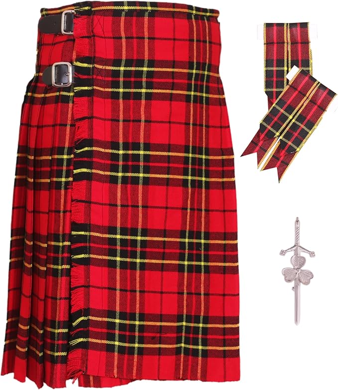 USA Buyers Only - Scottish Traditional Brodie Red Morrison 8 Yards & 16 Oz Tartan Kilts For Men - Men's Kilt