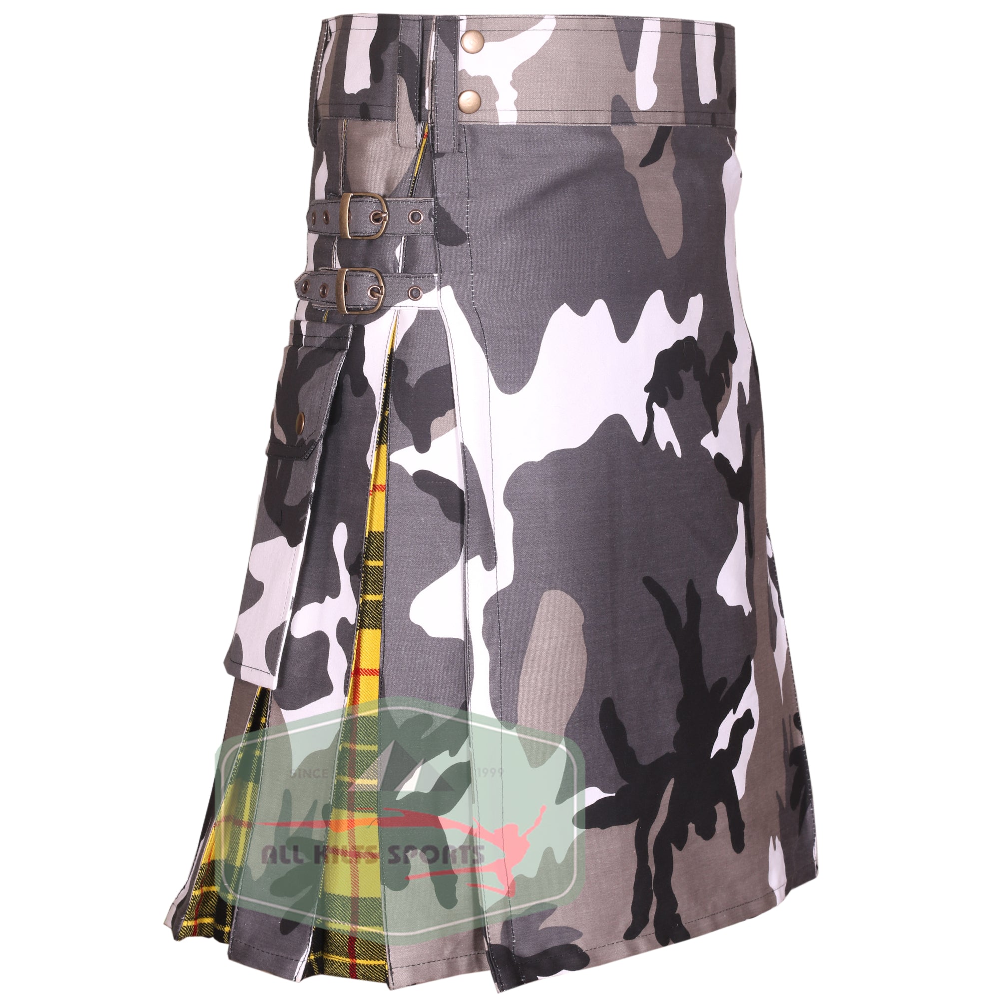 Arabic Camo Hybrid Utility Kilt with MacLeod of Lewis Tartan Pleats - Available in Multiple Colors