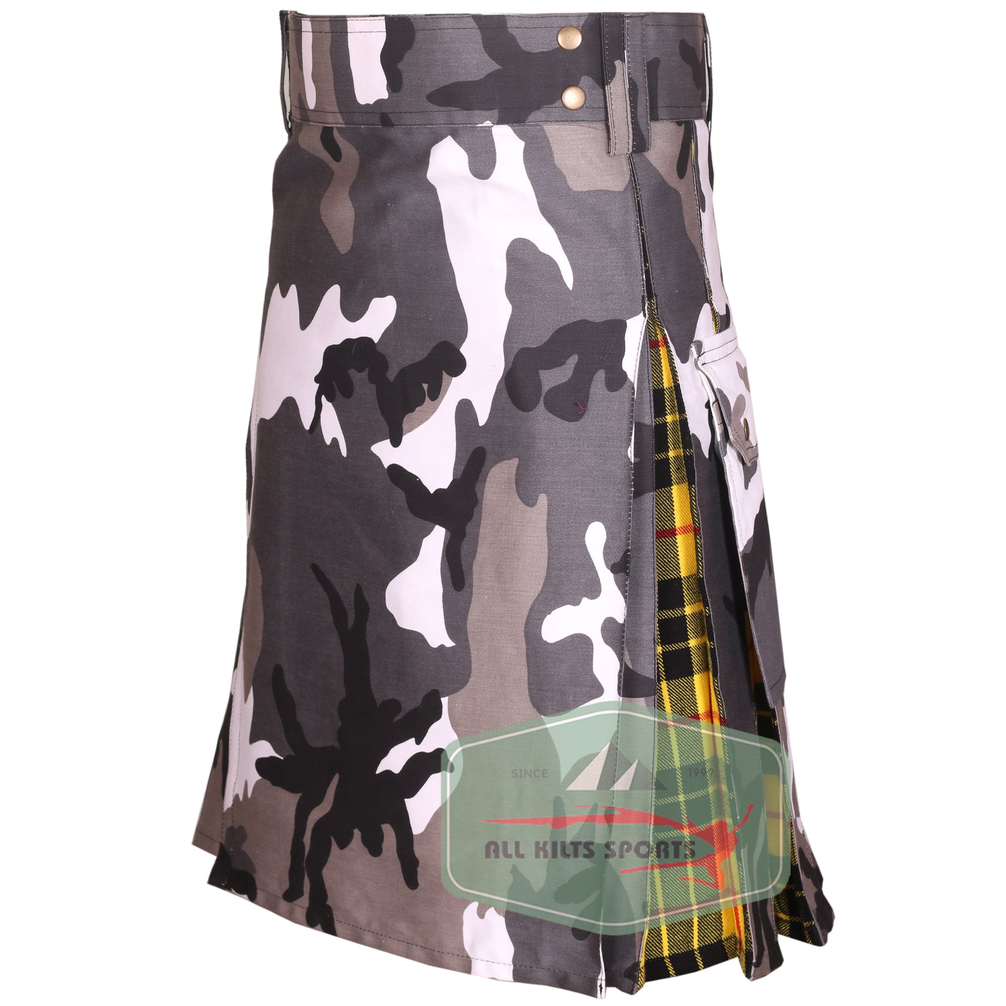 Arabic Camo Hybrid Utility Kilt with MacLeod of Lewis Tartan Pleats - Available in Multiple Colors