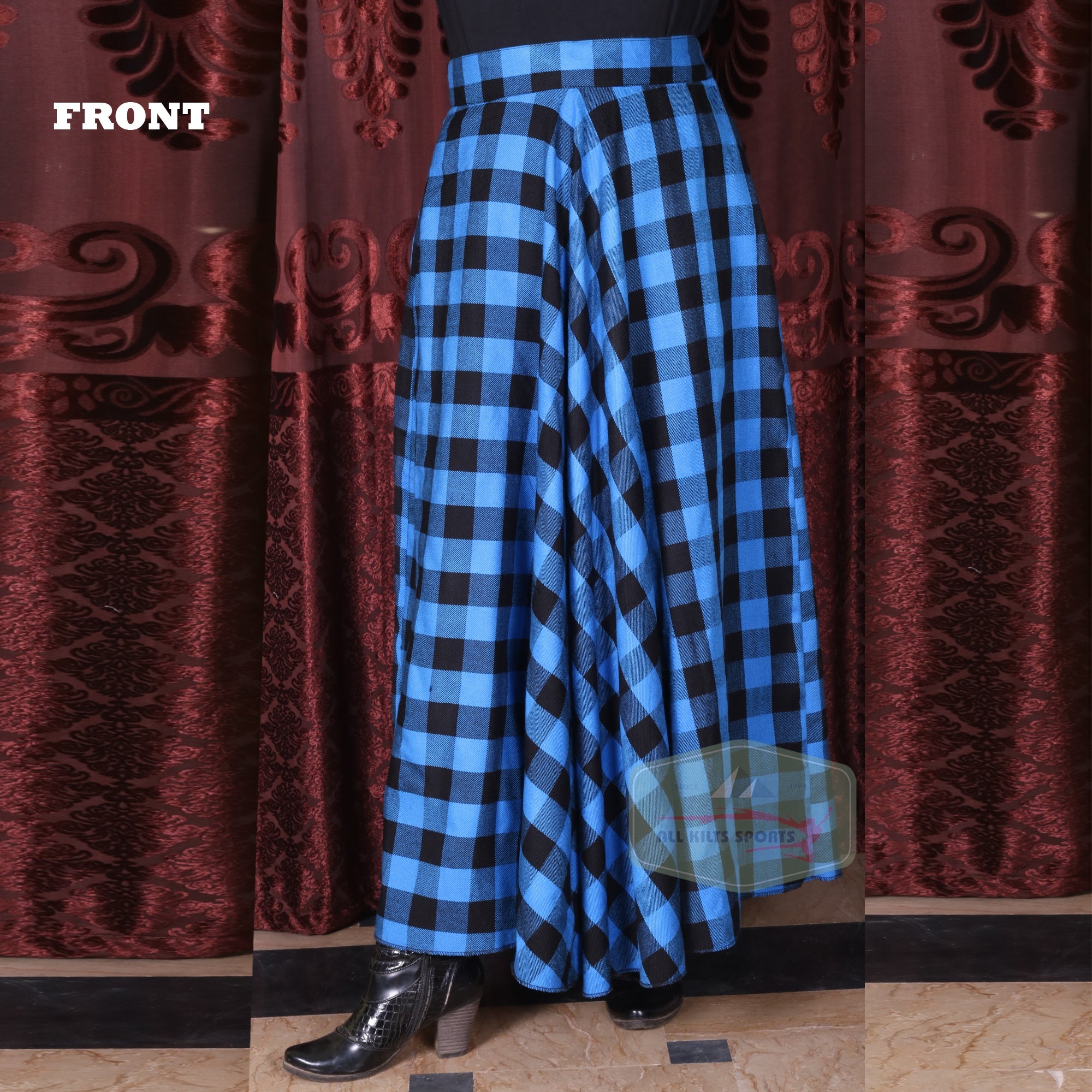 Women's Long Plaid Skirt - Button & Zipper Fastening | Available In Many Tartans