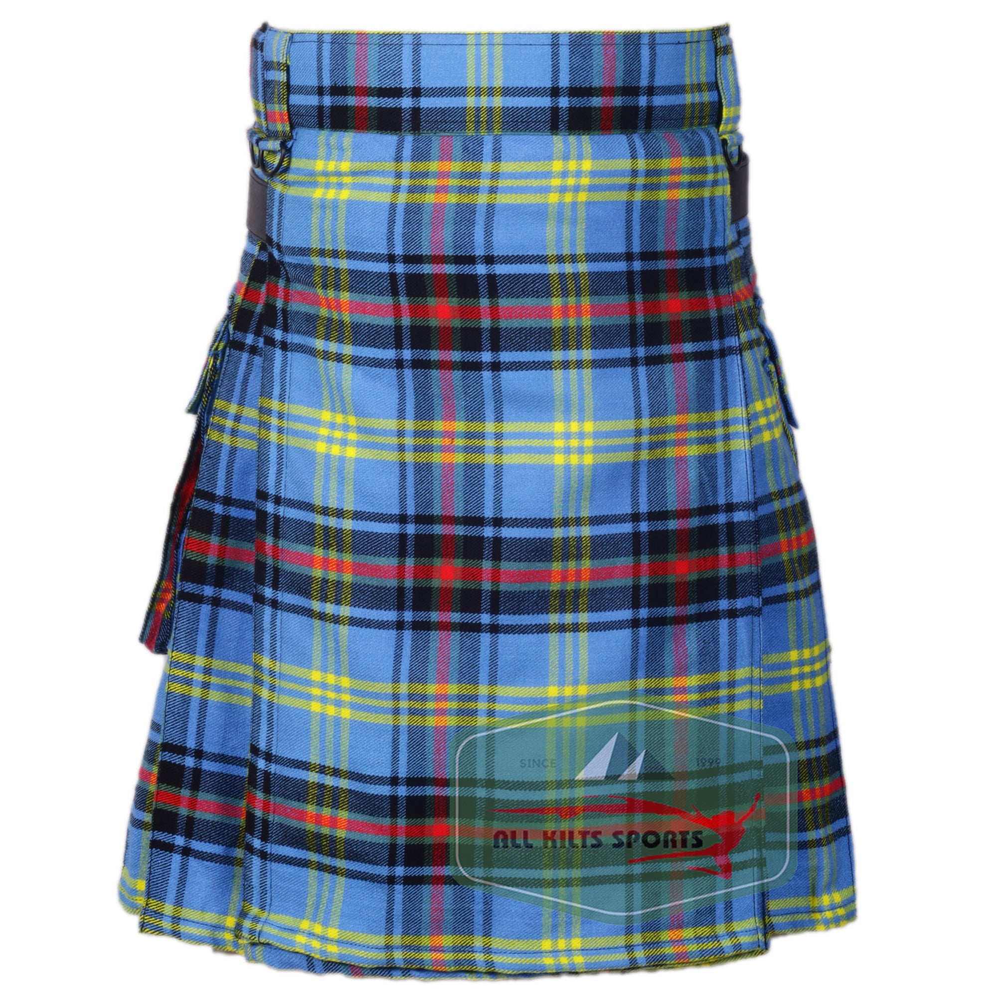 Bell Of Border Tartan Utility Kilt with Leather Straps and Cargo Pockets