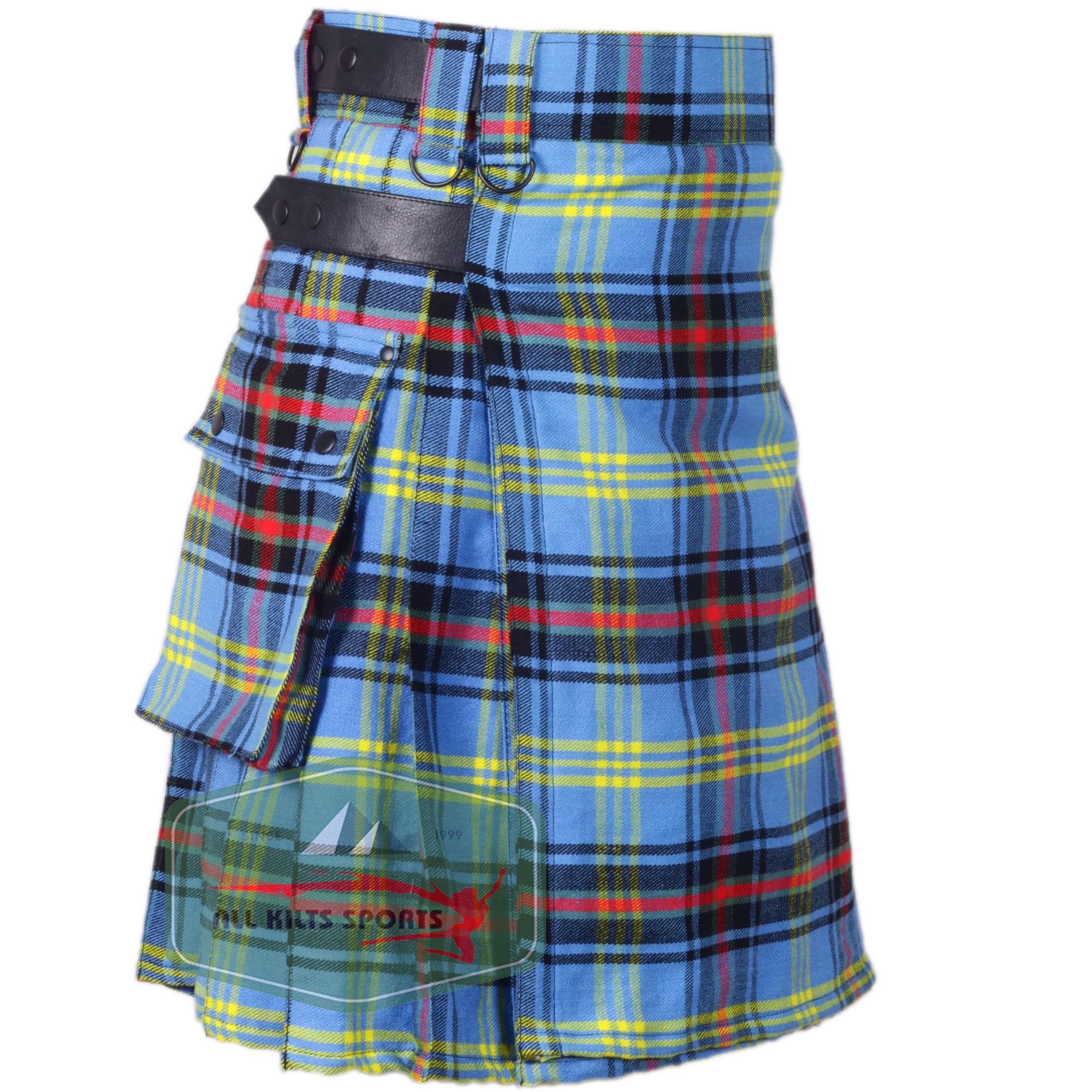 Bell Of Border Tartan Utility Kilt with Leather Straps and Cargo Pockets