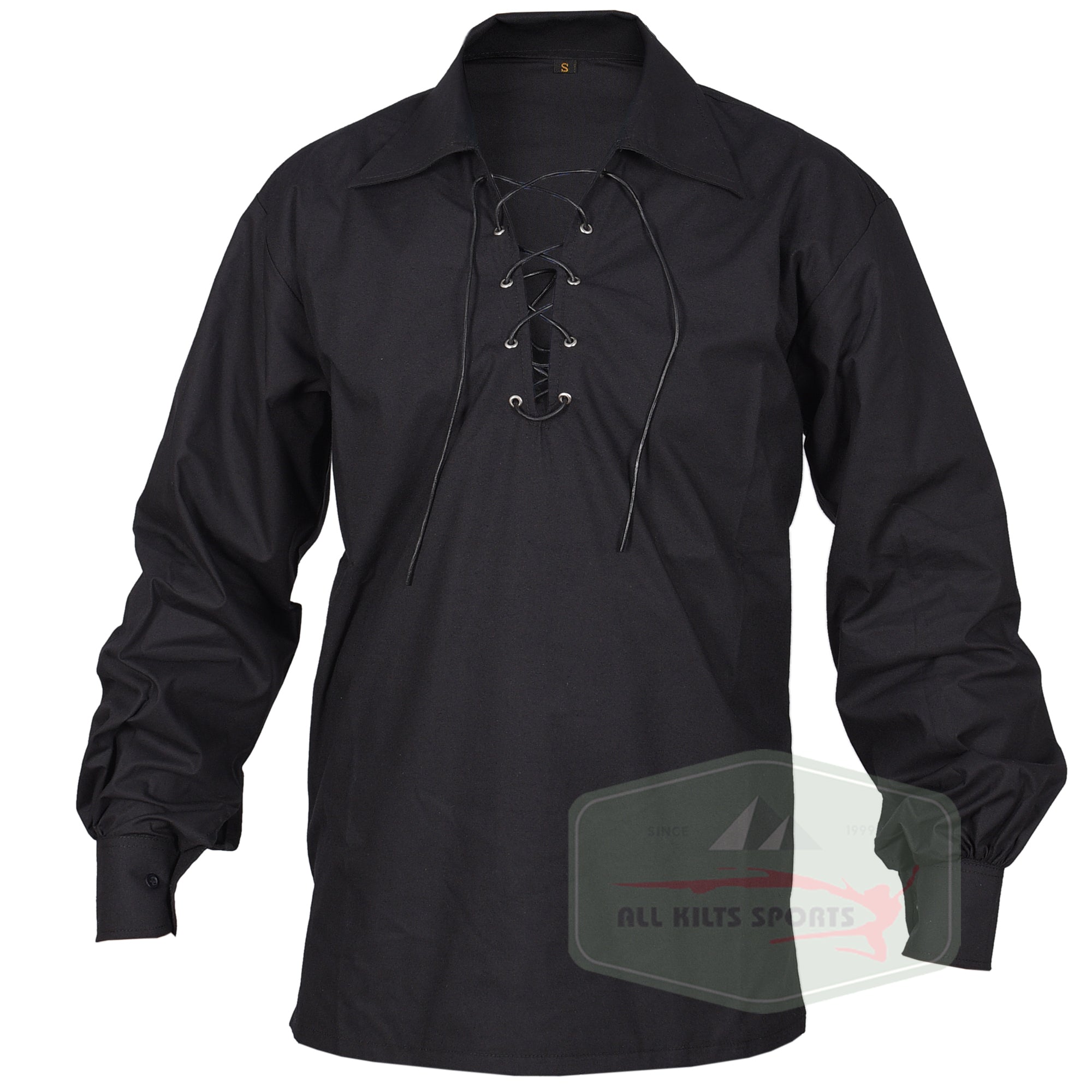 Black Jacobite Ghillie Kilt Shirt with Leather Lace-Up - Classic Highland Attire