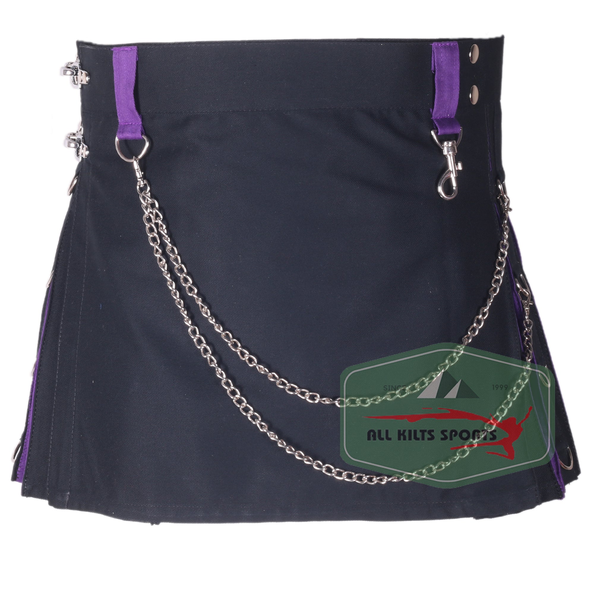 Black & Purple Hybrid Women's Kilt – 100% Cotton with Detachable Chain