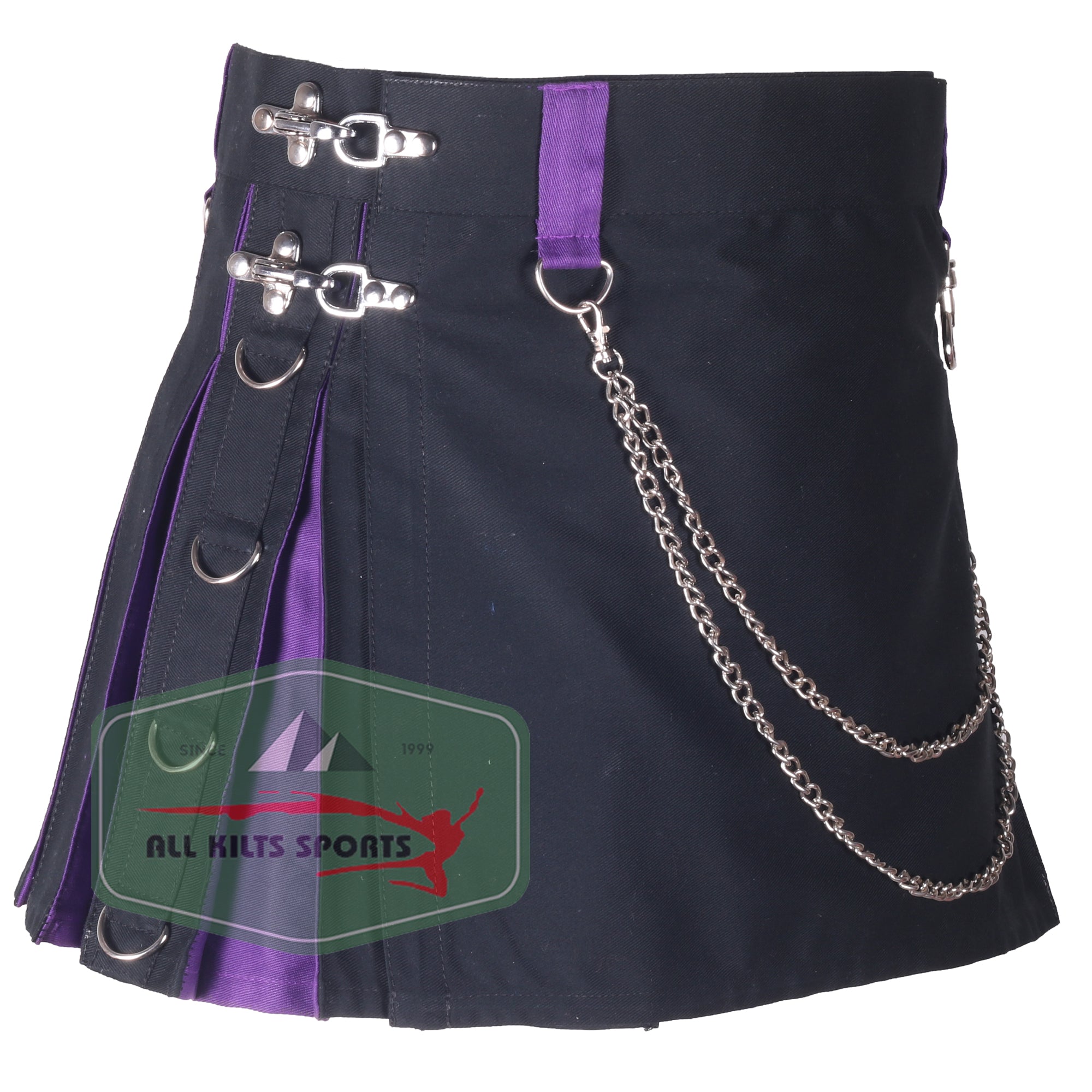 Black & Purple Hybrid Women's Kilt – 100% Cotton with Detachable Chain