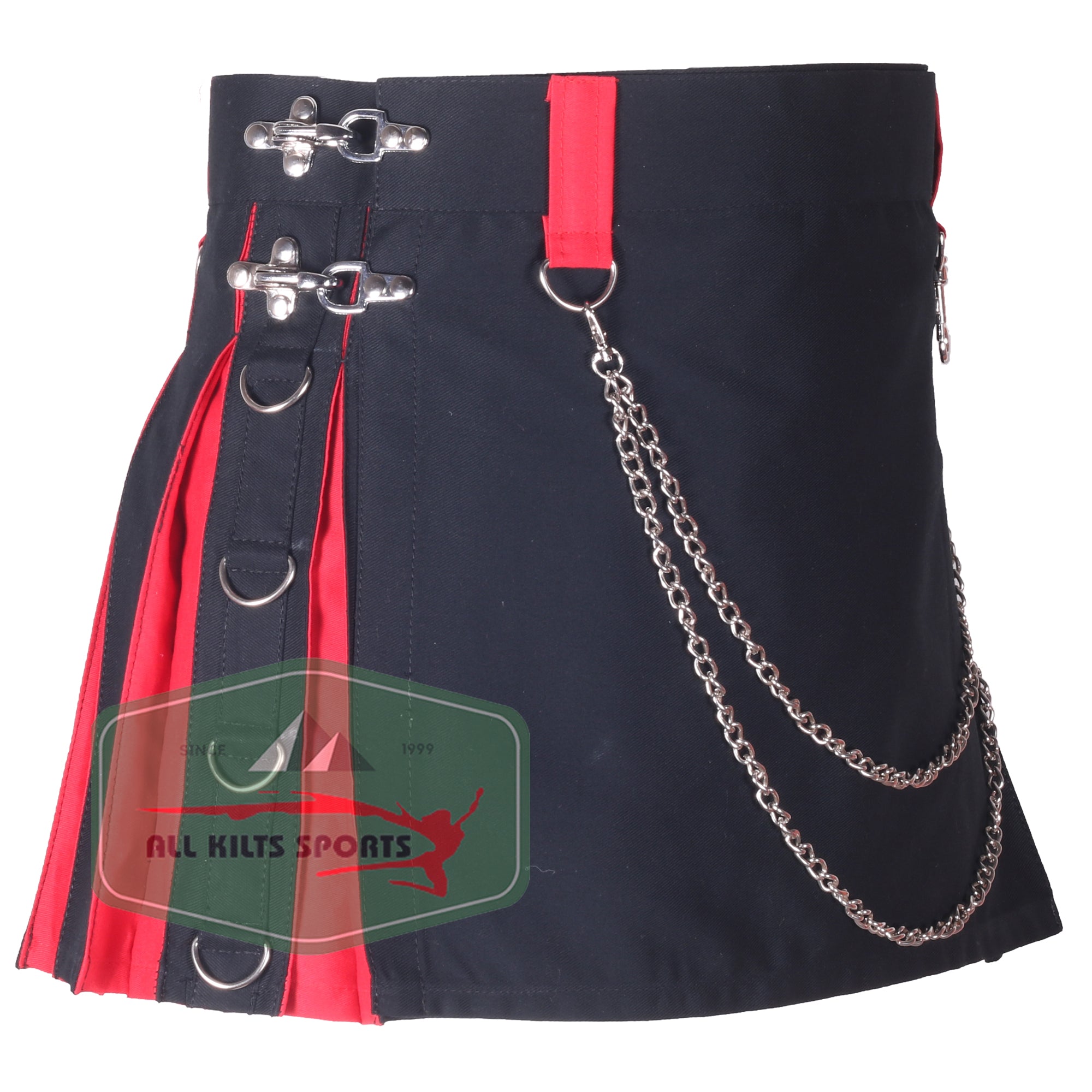 Black & Red Hybrid Women's Kilt – 100% Cotton with Detachable Chain