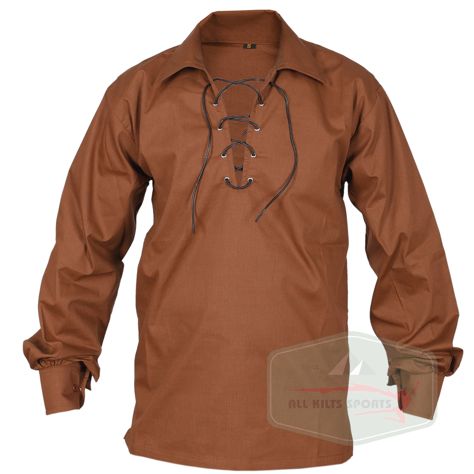 Brown Jacobite Ghillie Kilt Shirt with Leather Lace-Up - Traditional Highland Style