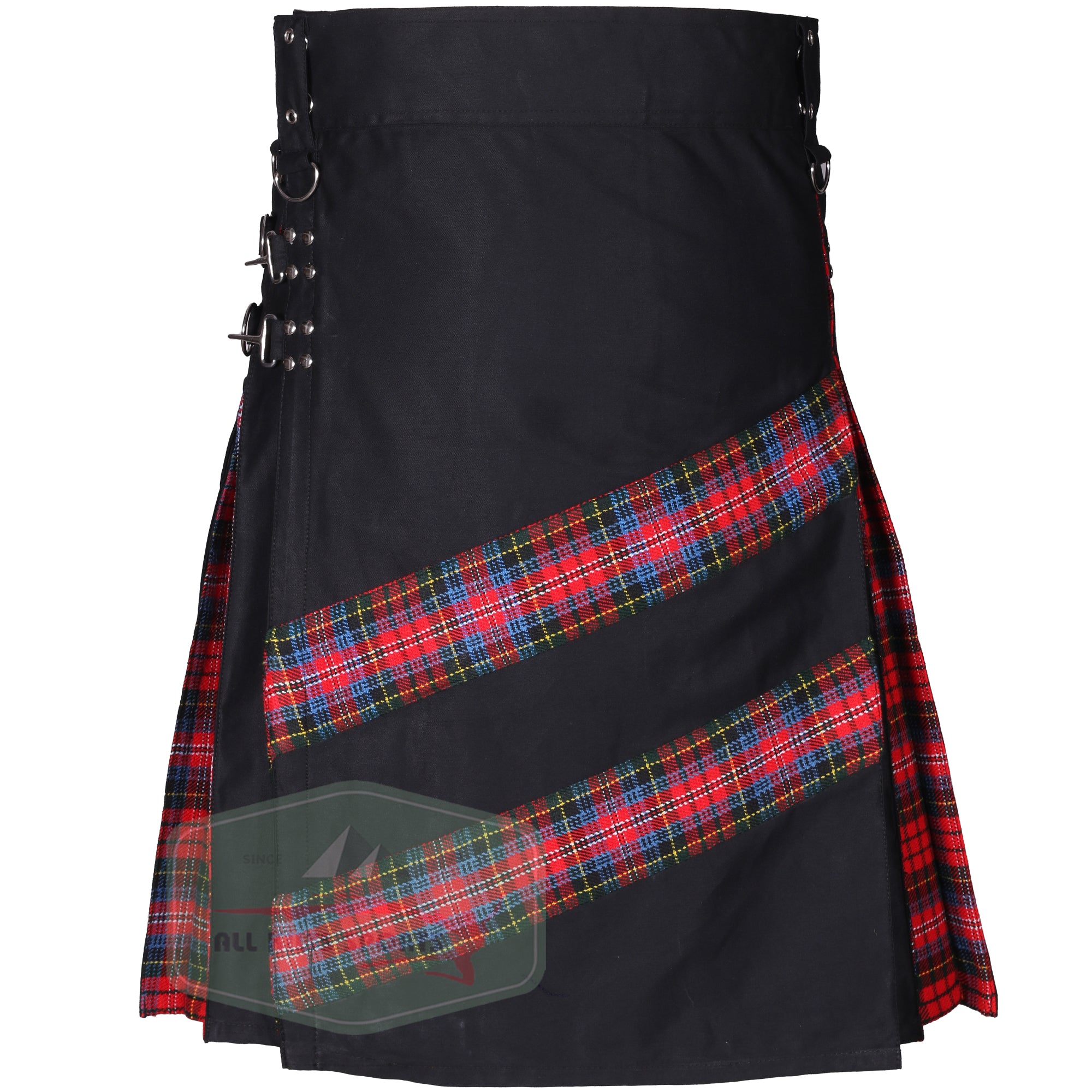 Black Hybrid Cargo Utility Kilt with MacPherson Tartan