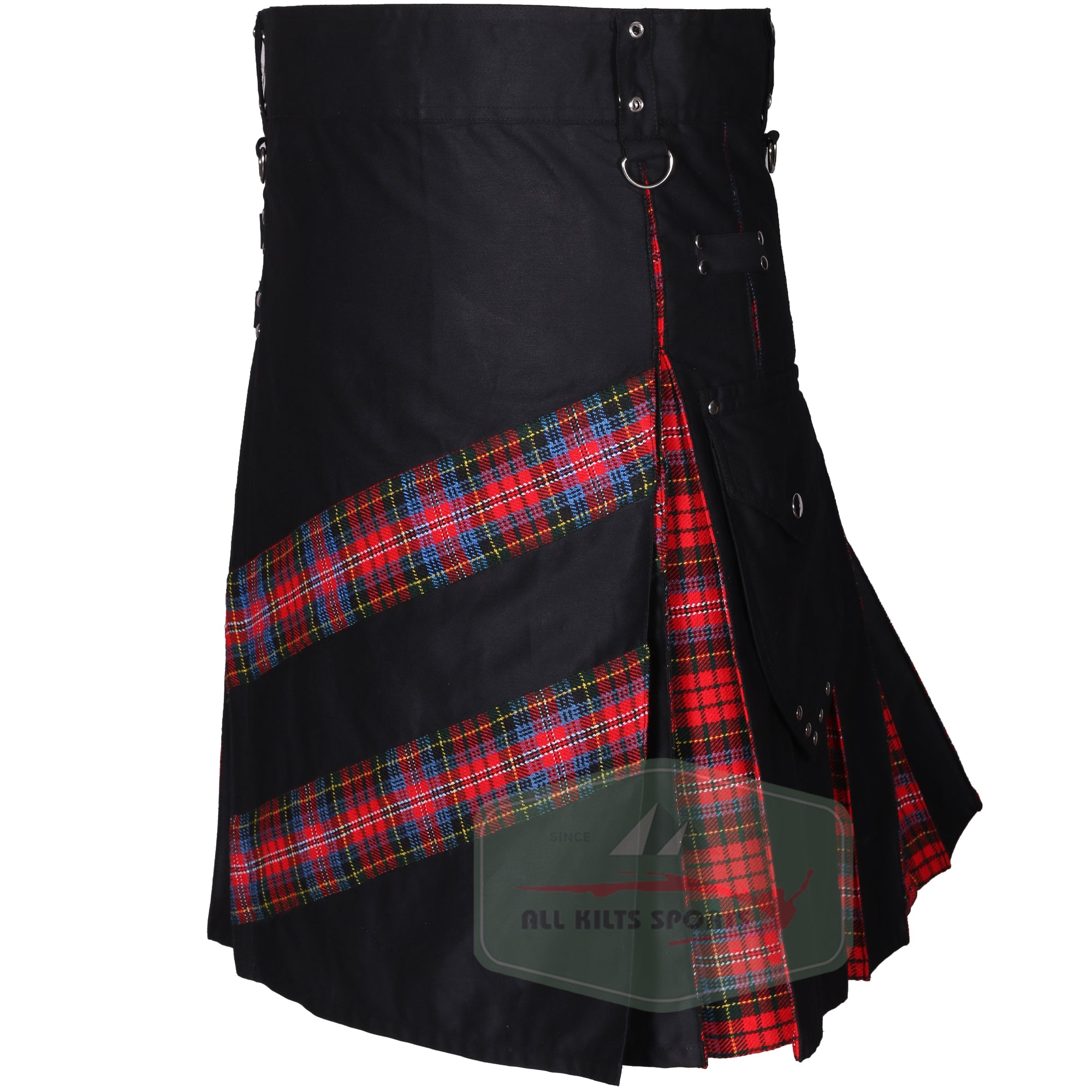 Black Hybrid Cargo Utility Kilt with MacPherson Tartan