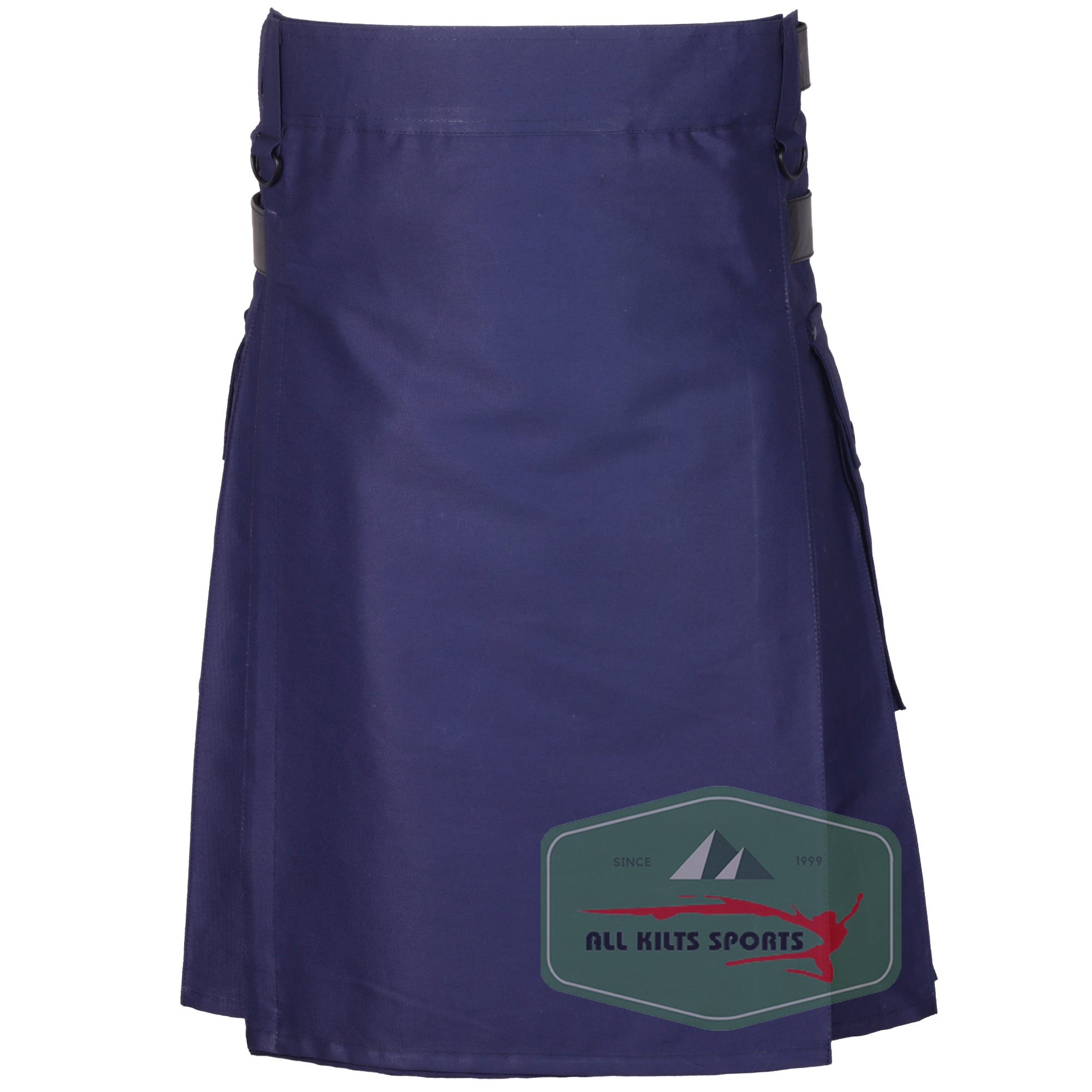 Navy Blue Modern Utility Kilt with Leather Straps – Stylish and Durable