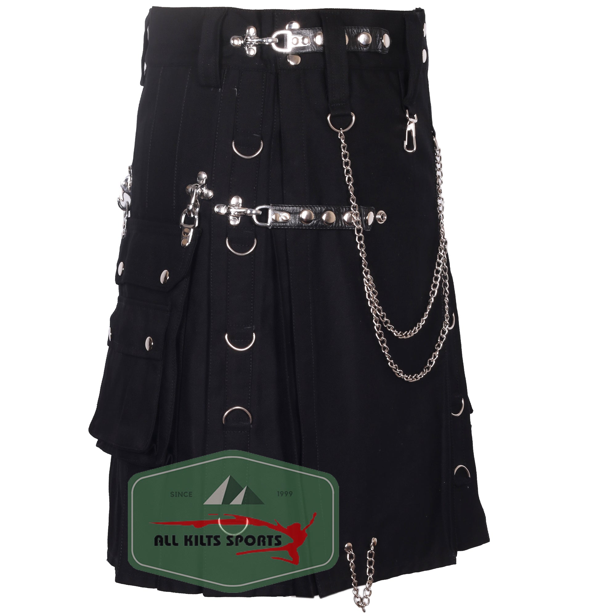 Stylish Black Stud Kilt with Removable Cargo Pockets