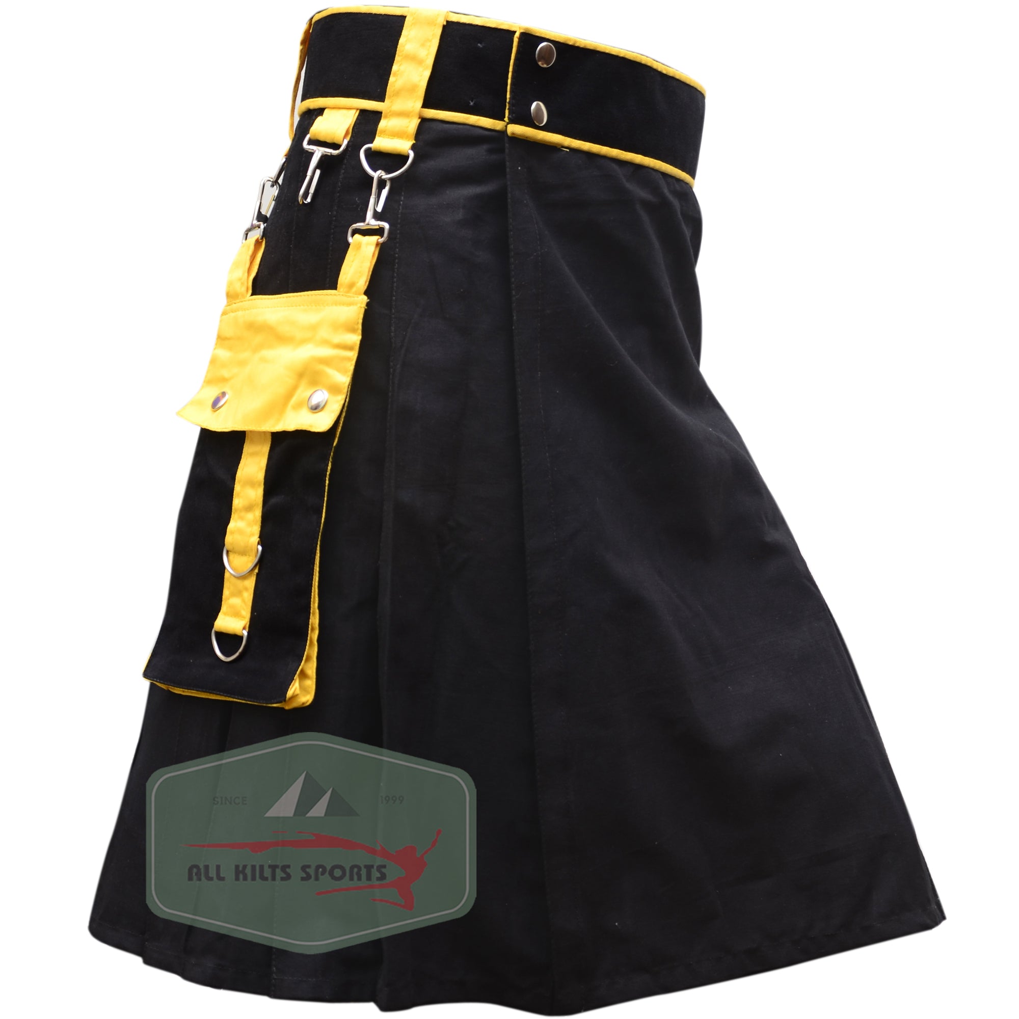 Trendy Black and Yellow Two Tone Utility Kilt with Chain – Perfect for Any Occasion