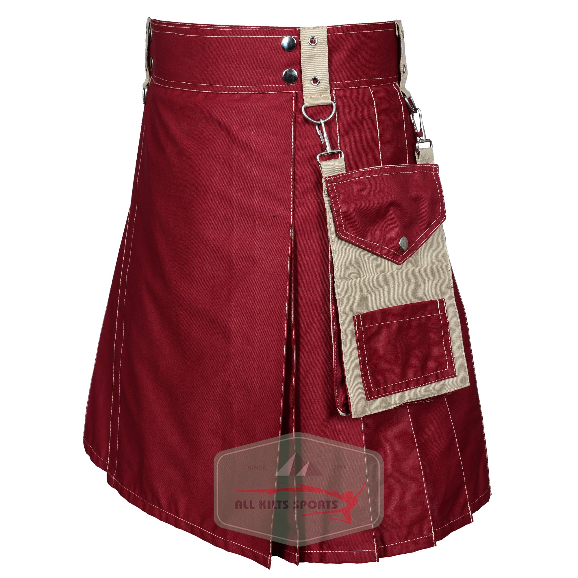 Modern Utility Kilt – Stylish Maroon and Khaki Design for Every Occasion