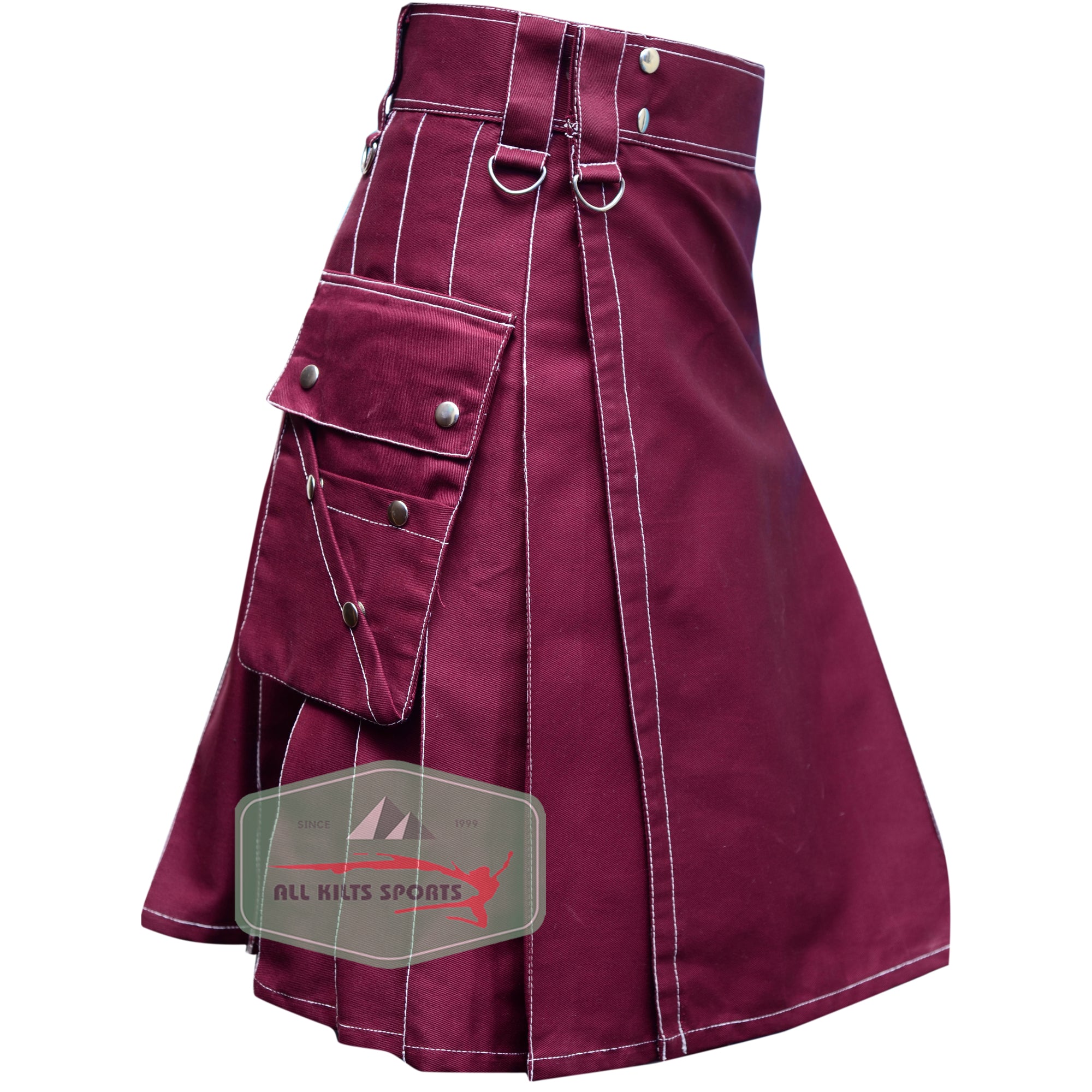 Fashionable Maroon Utility Kilt for Everyday Wear