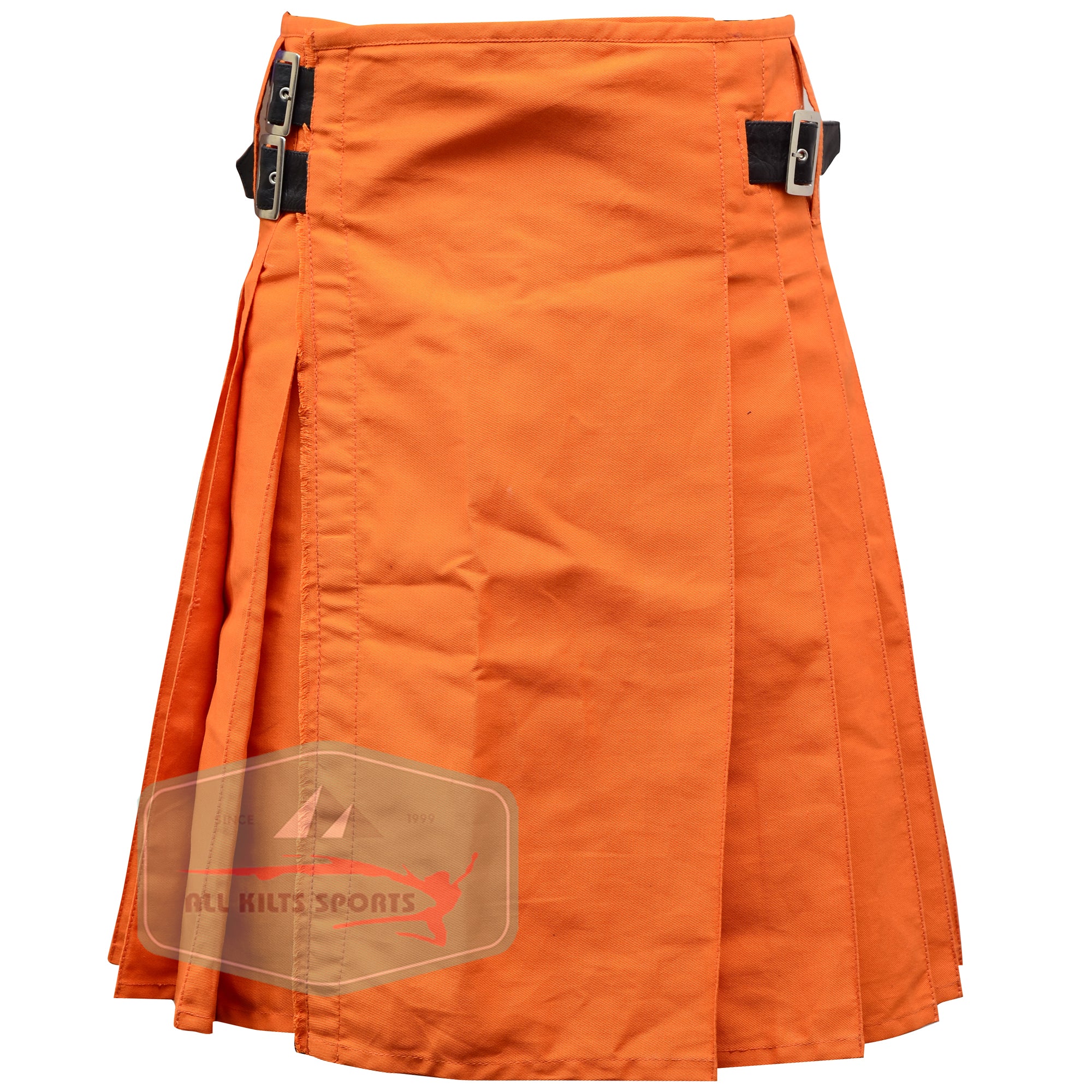 Trendy Orange Utility Kilt with Leather Straps – Perfect for Any Event