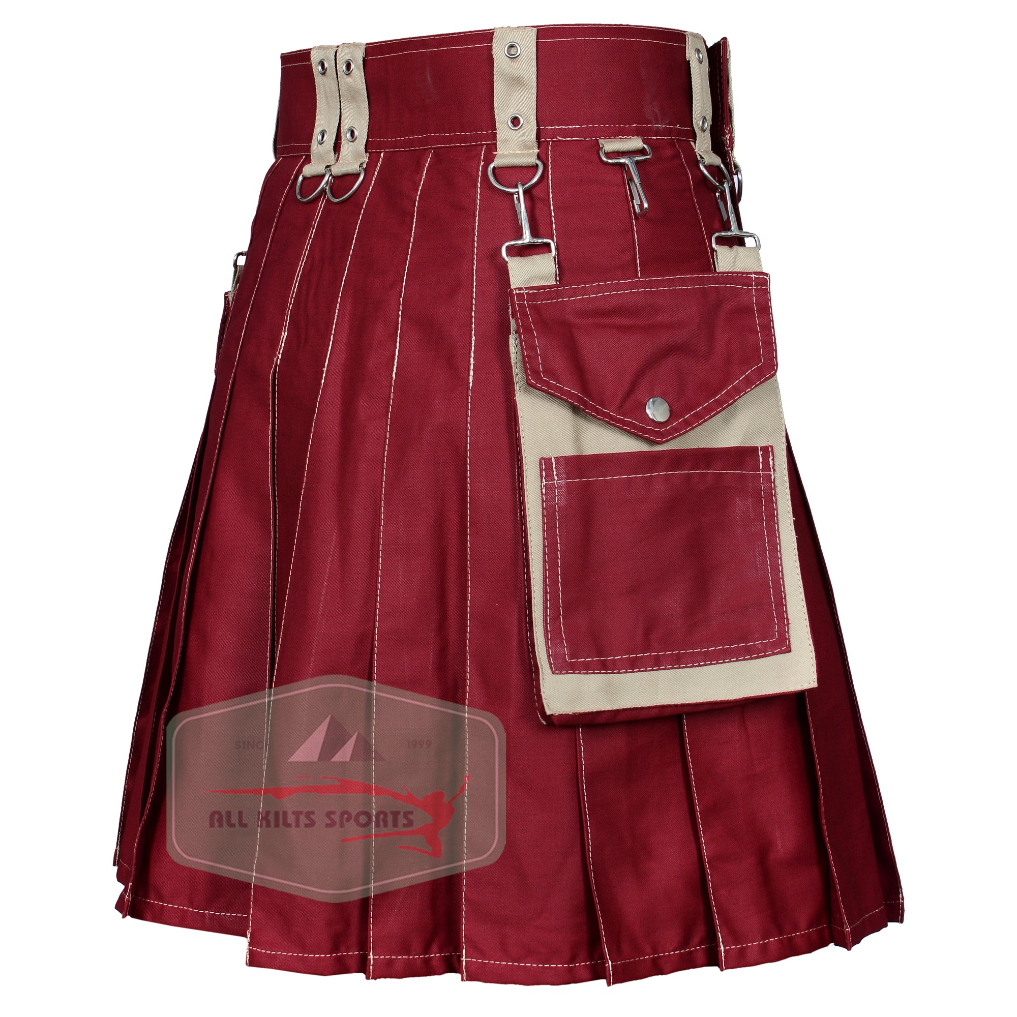 Modern Utility Kilt – Stylish Maroon and Khaki Design for Every Occasion