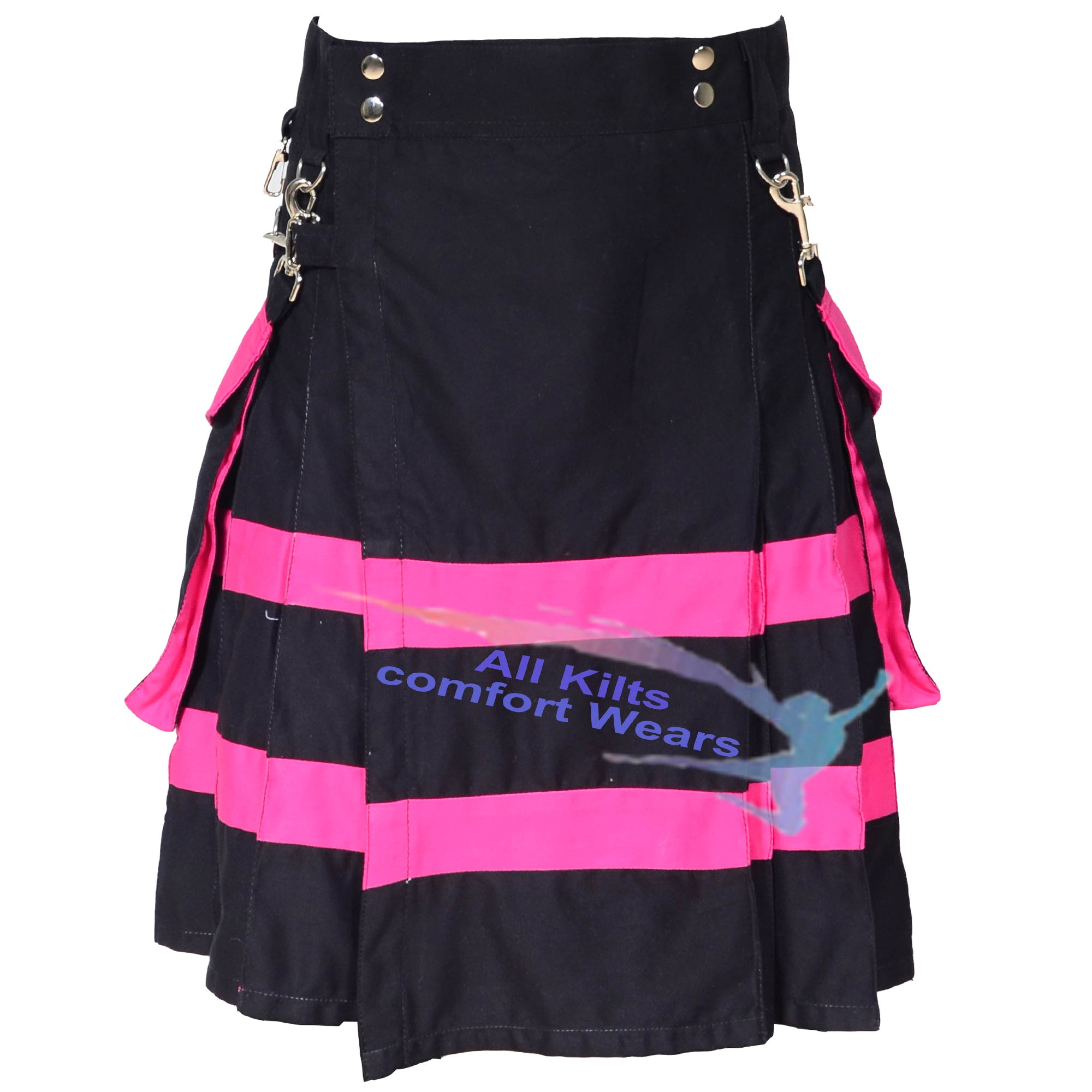 Women's Utility Kilt with Two Large Detachable Pockets – Black and Pink