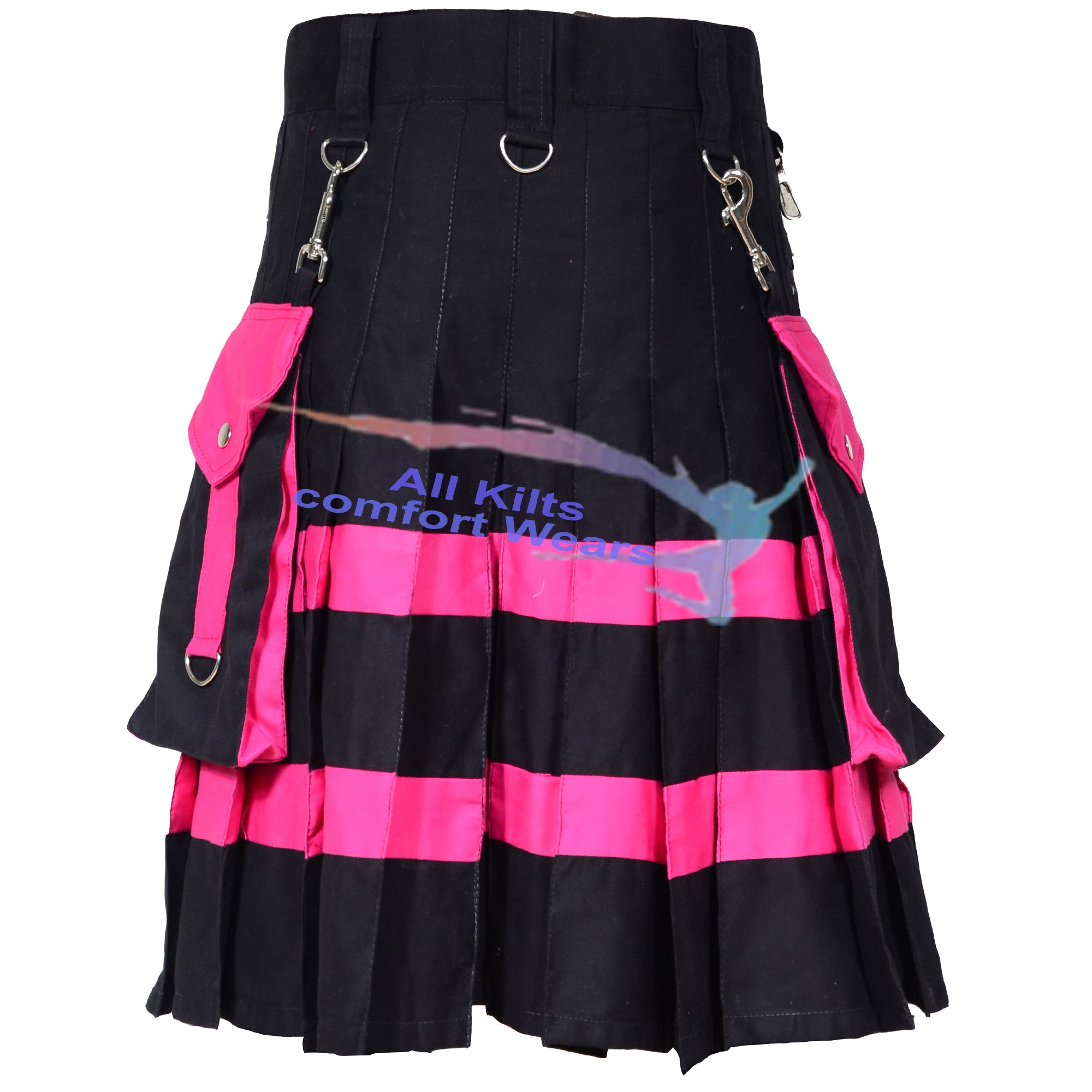 Women's Utility Kilt with Two Large Detachable Pockets – Black and Pink