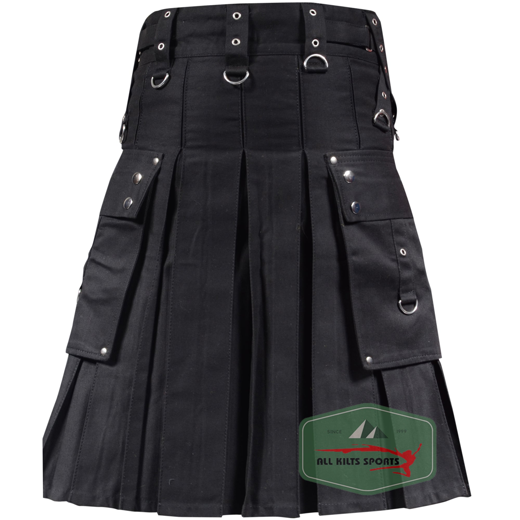 Stylish Black Gothic Zipper Utility Kilt for Active Men