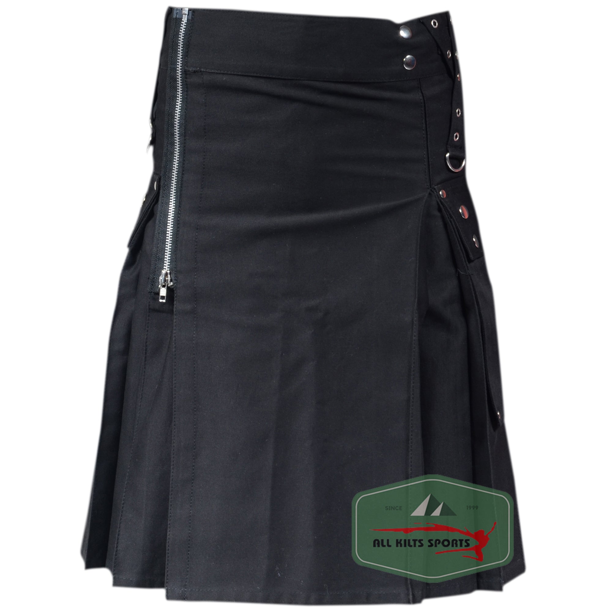 Stylish Black Gothic Zipper Utility Kilt for Active Men