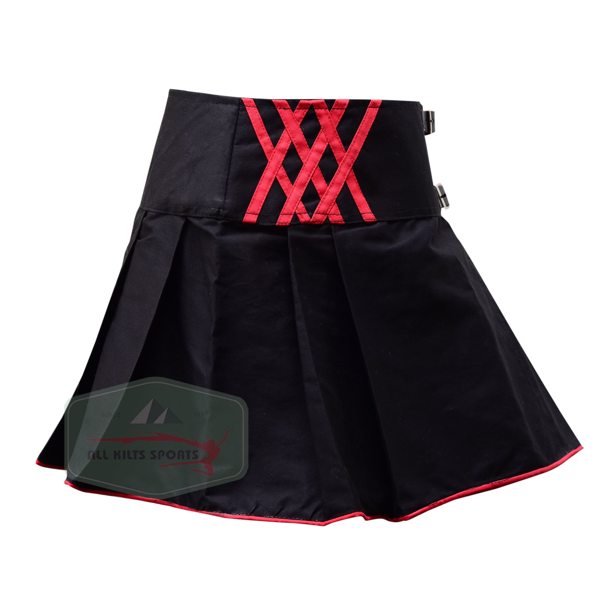 Black Women's Kilt/Skirt – 100% Cotton with Red Accents