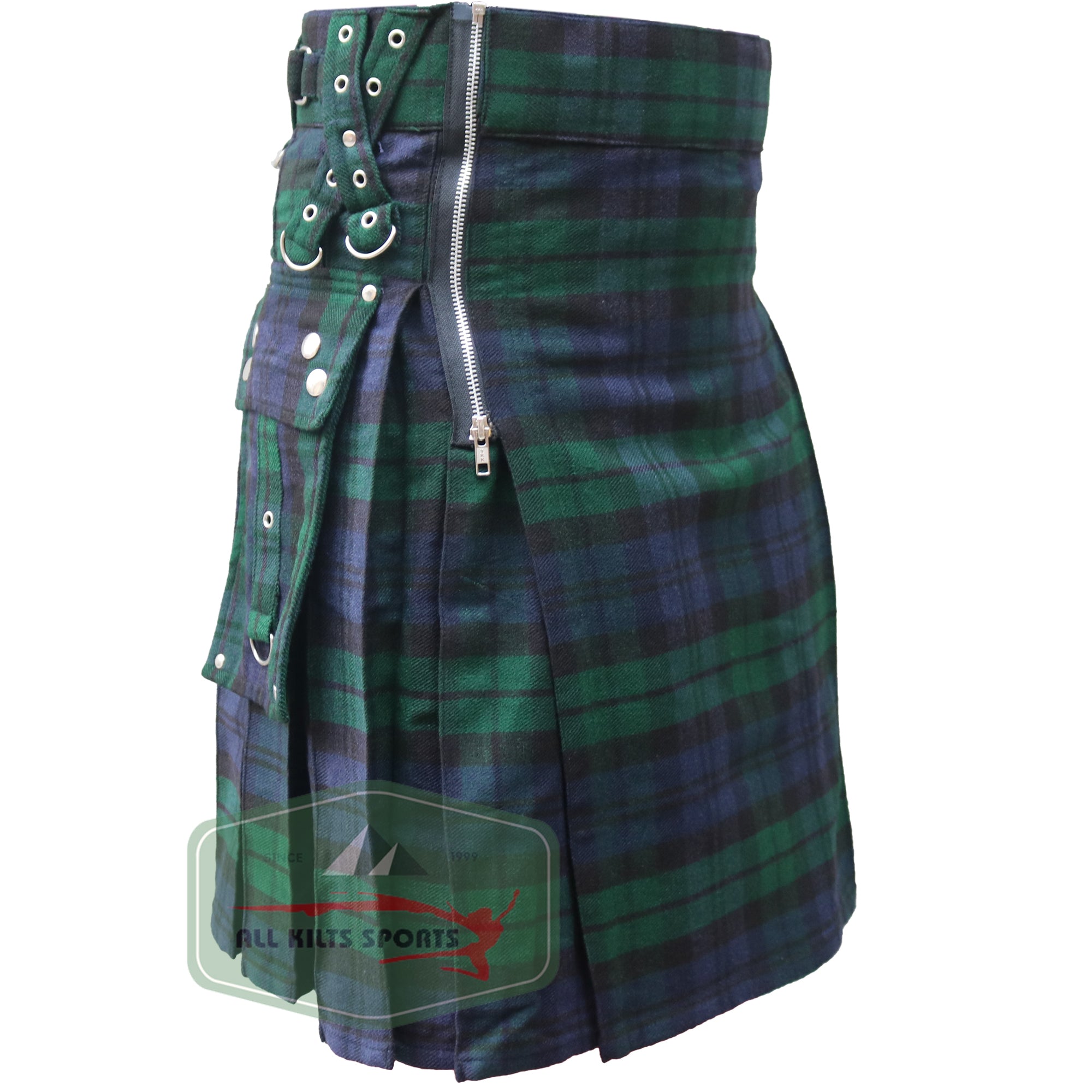 Black Watch Tartan Gothic Zipper Utility Kilt for Men – Available in Different Tartans