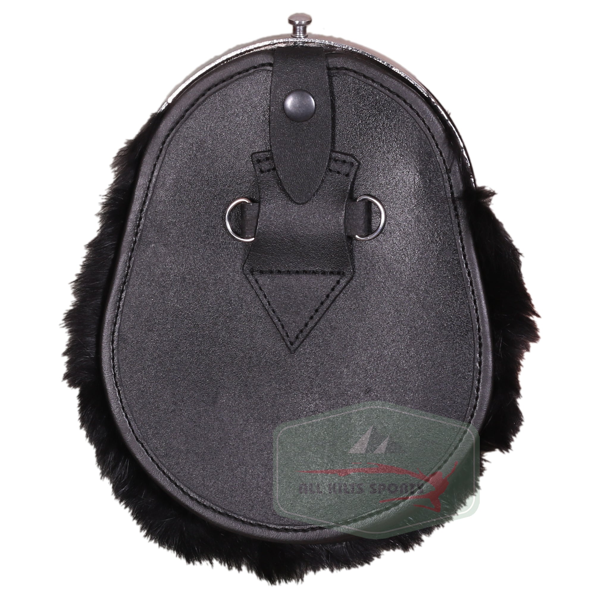 Black Rabbit Fur Sporran with 3 White Tassels and Gold American Marine Badge – Classic Highland Accessory