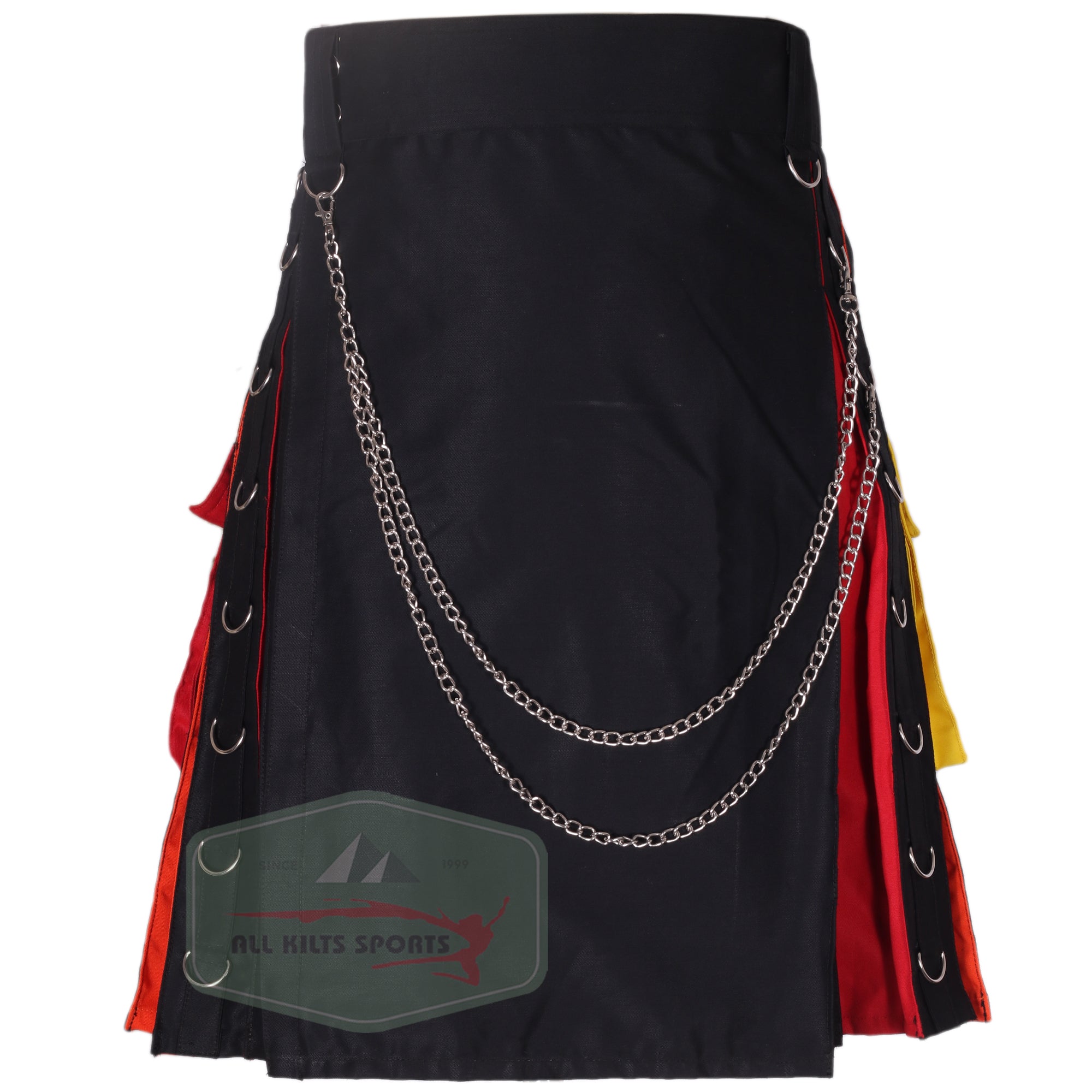 Black Kilt with Stunning Rainbow Pleats and Cargo Pockets for Weddings