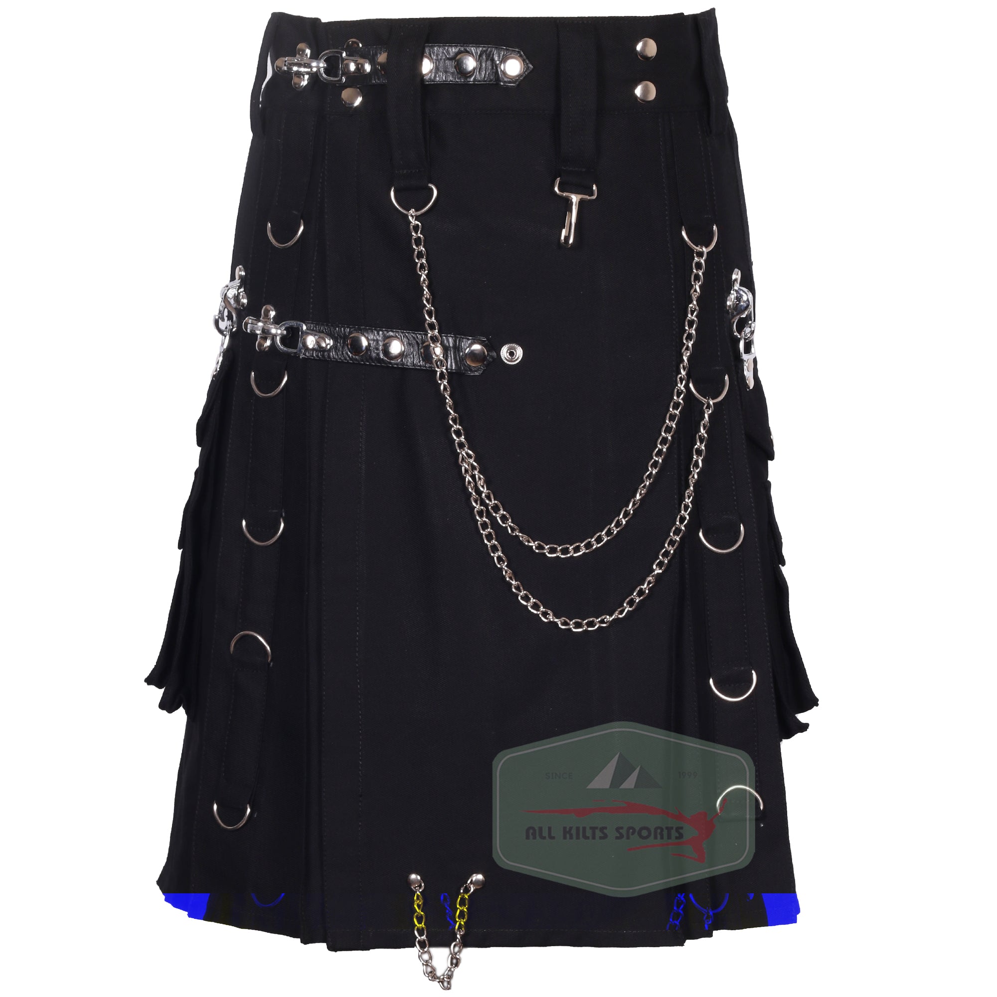 Stylish Black Stud Kilt with Removable Cargo Pockets