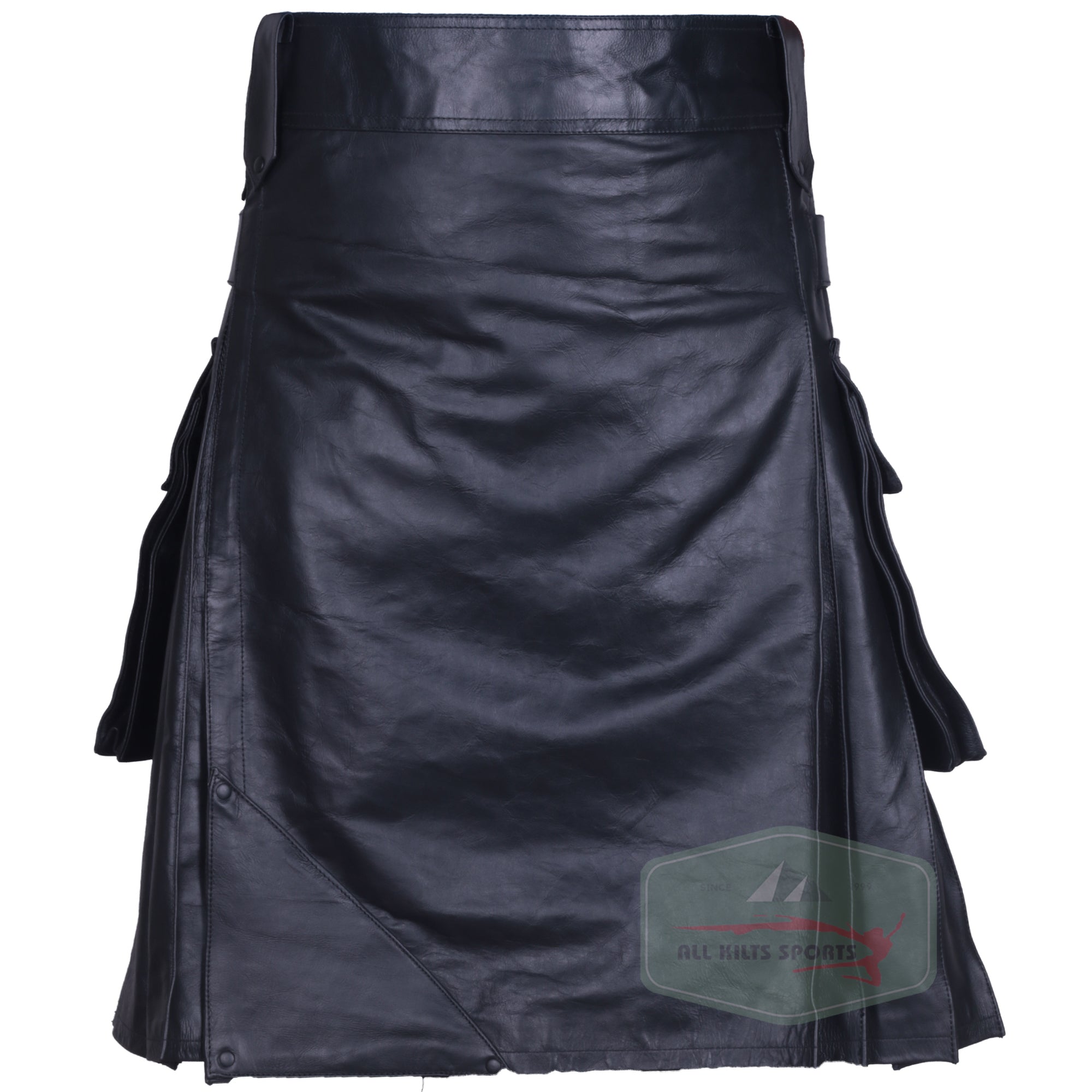 Stylish Cowhide Leather Kilt with Cargo Pockets for Men